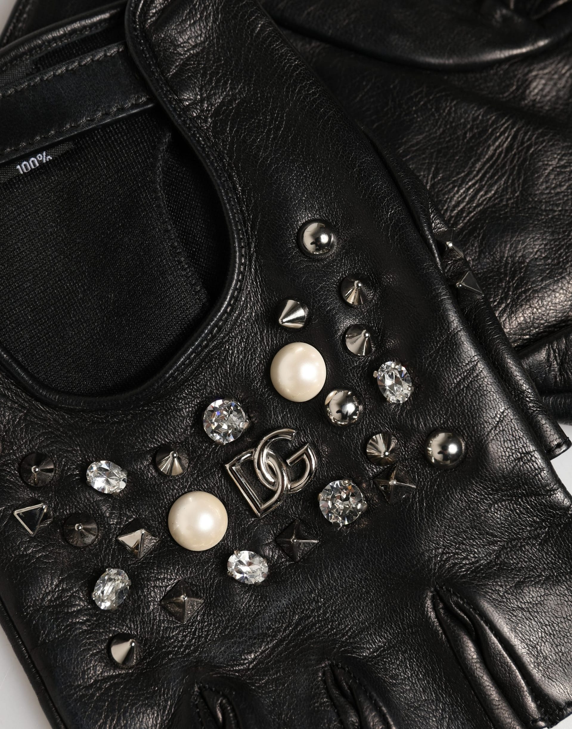 Dolce & Gabbana Black Embellished Wrist Length Mitten Women Gloves - Image 4