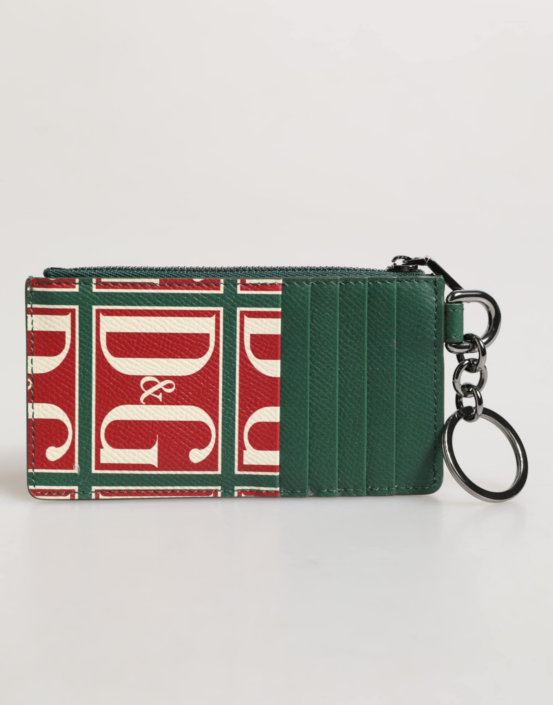 Dolce & Gabbana Green Calf Leather Logo Print Monogram Card Holder Wallet - Image 2