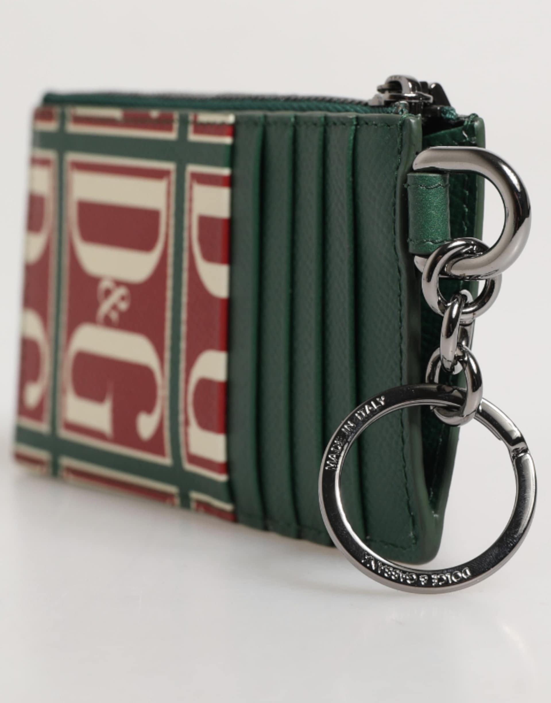 Dolce & Gabbana Green Calf Leather Logo Print Monogram Card Holder Wallet - Image 3