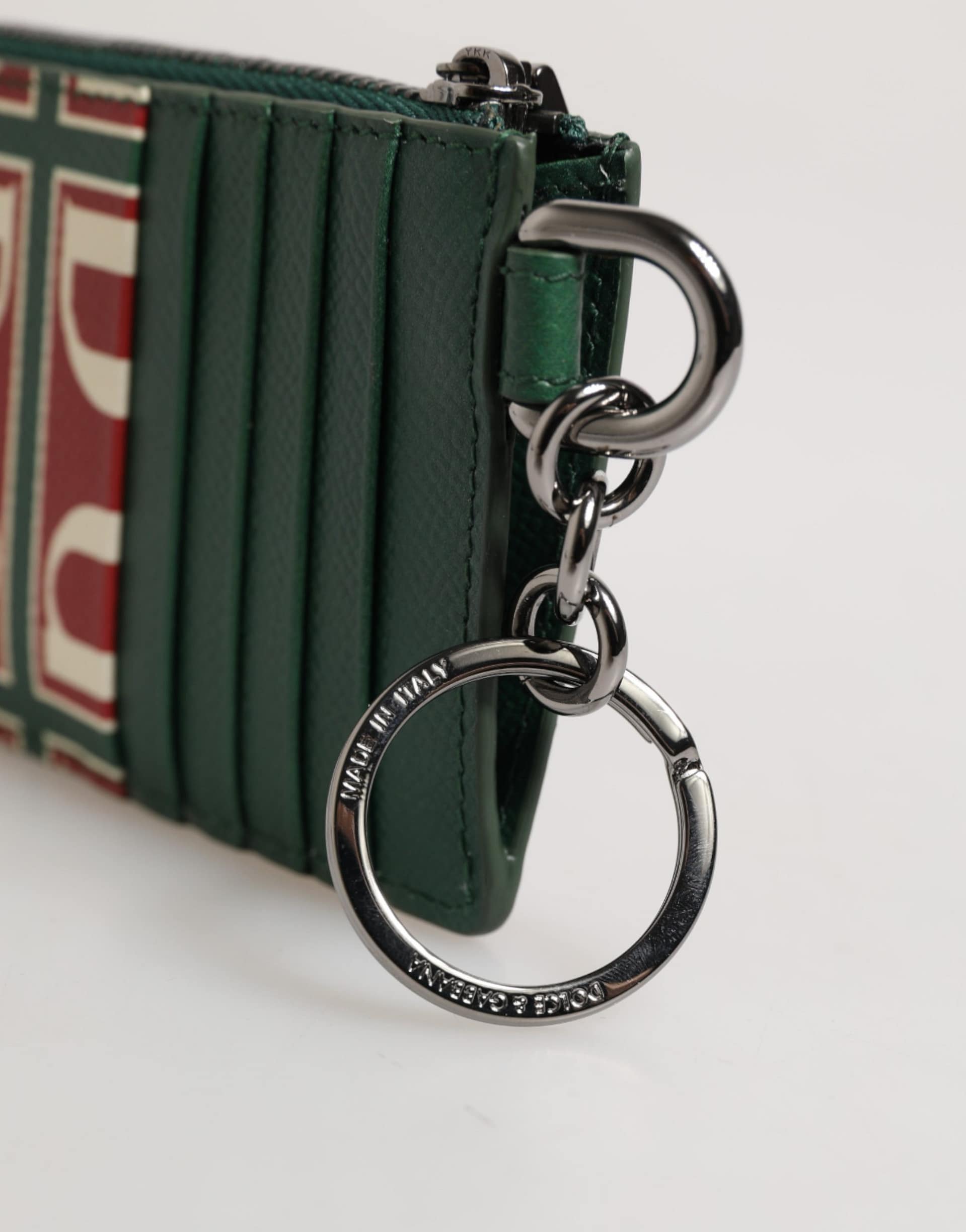 Dolce & Gabbana Green Calf Leather Logo Print Monogram Card Holder Wallet - Image 4