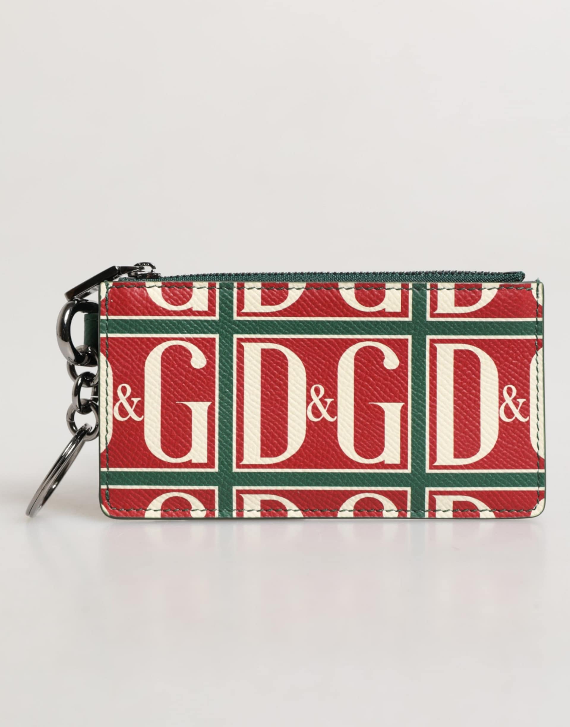 Dolce & Gabbana Green Calf Leather Logo Print Monogram Card Holder Wallet - Image 5