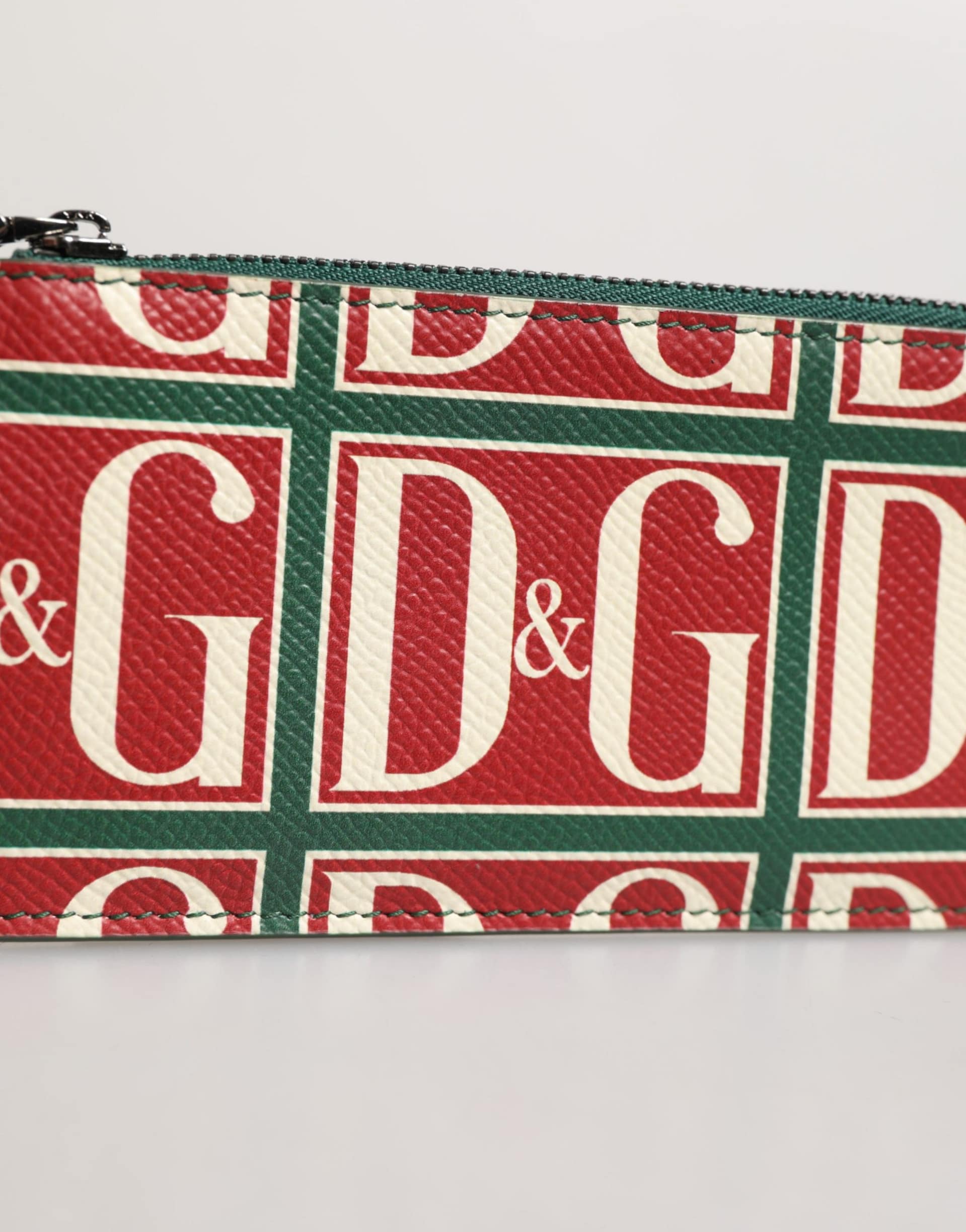 Dolce & Gabbana Green Calf Leather Logo Print Monogram Card Holder Wallet - Image 6