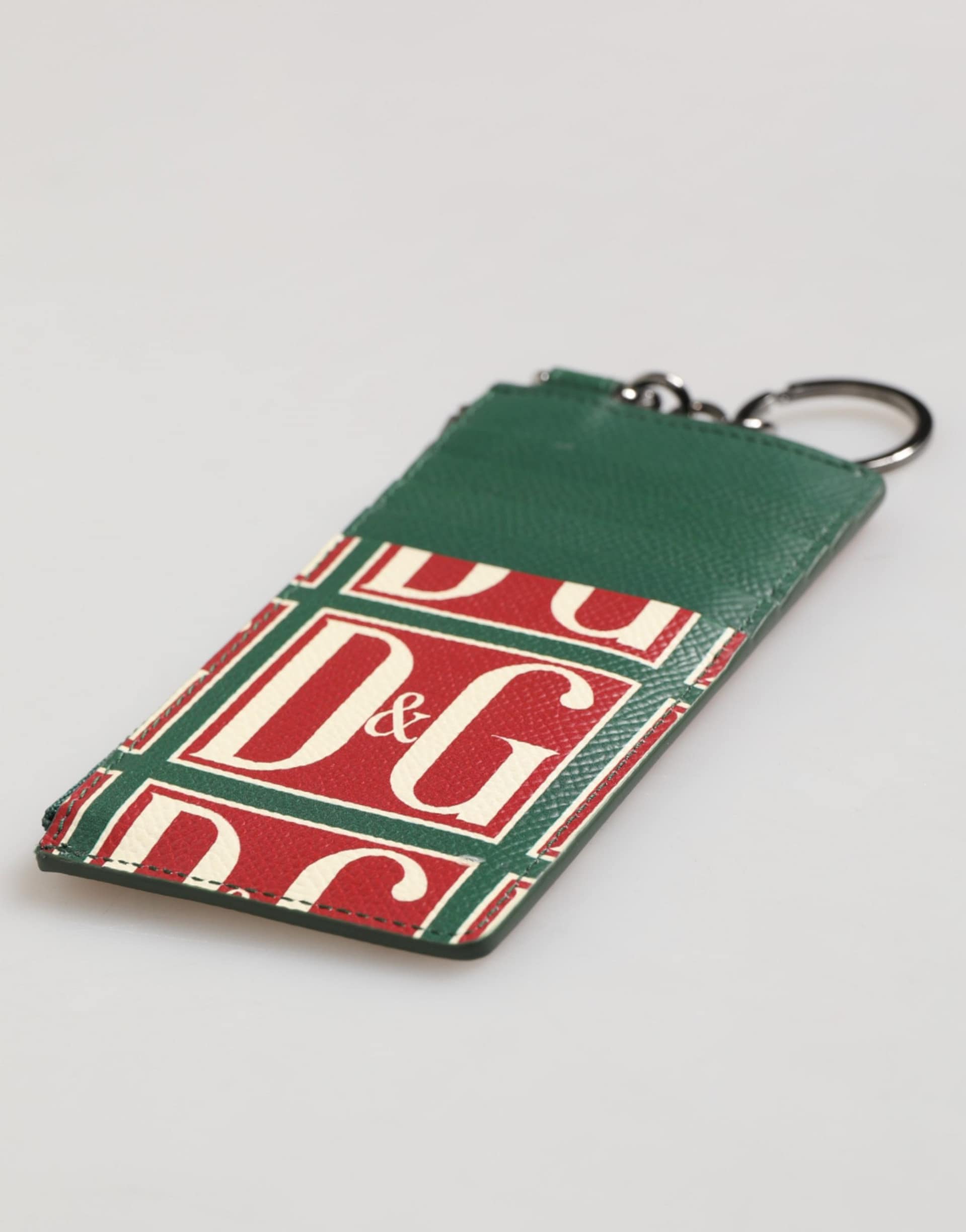 Dolce & Gabbana Green Calf Leather Logo Print Monogram Card Holder Wallet - Image 7