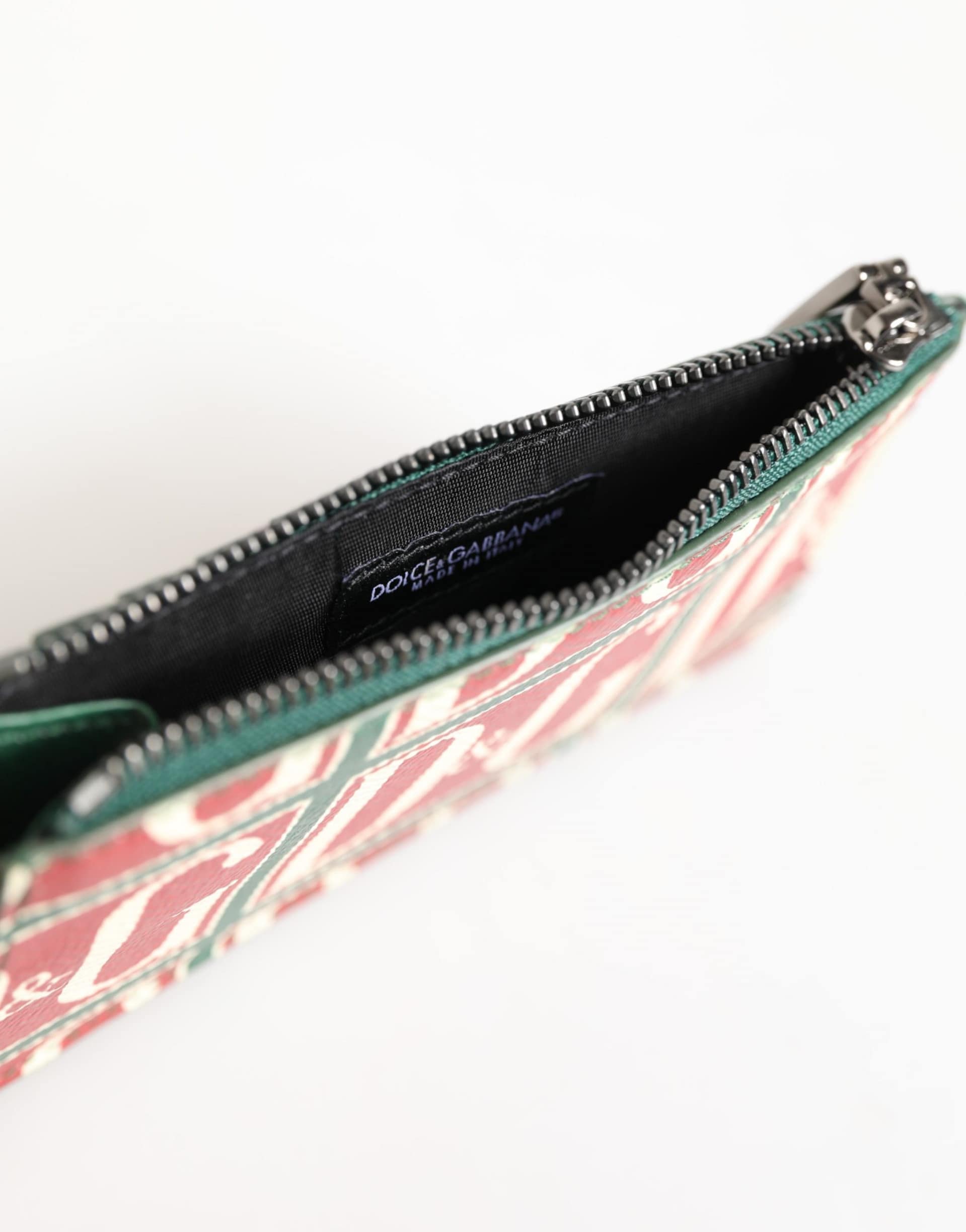 Dolce & Gabbana Green Calf Leather Logo Print Monogram Card Holder Wallet - Image 8