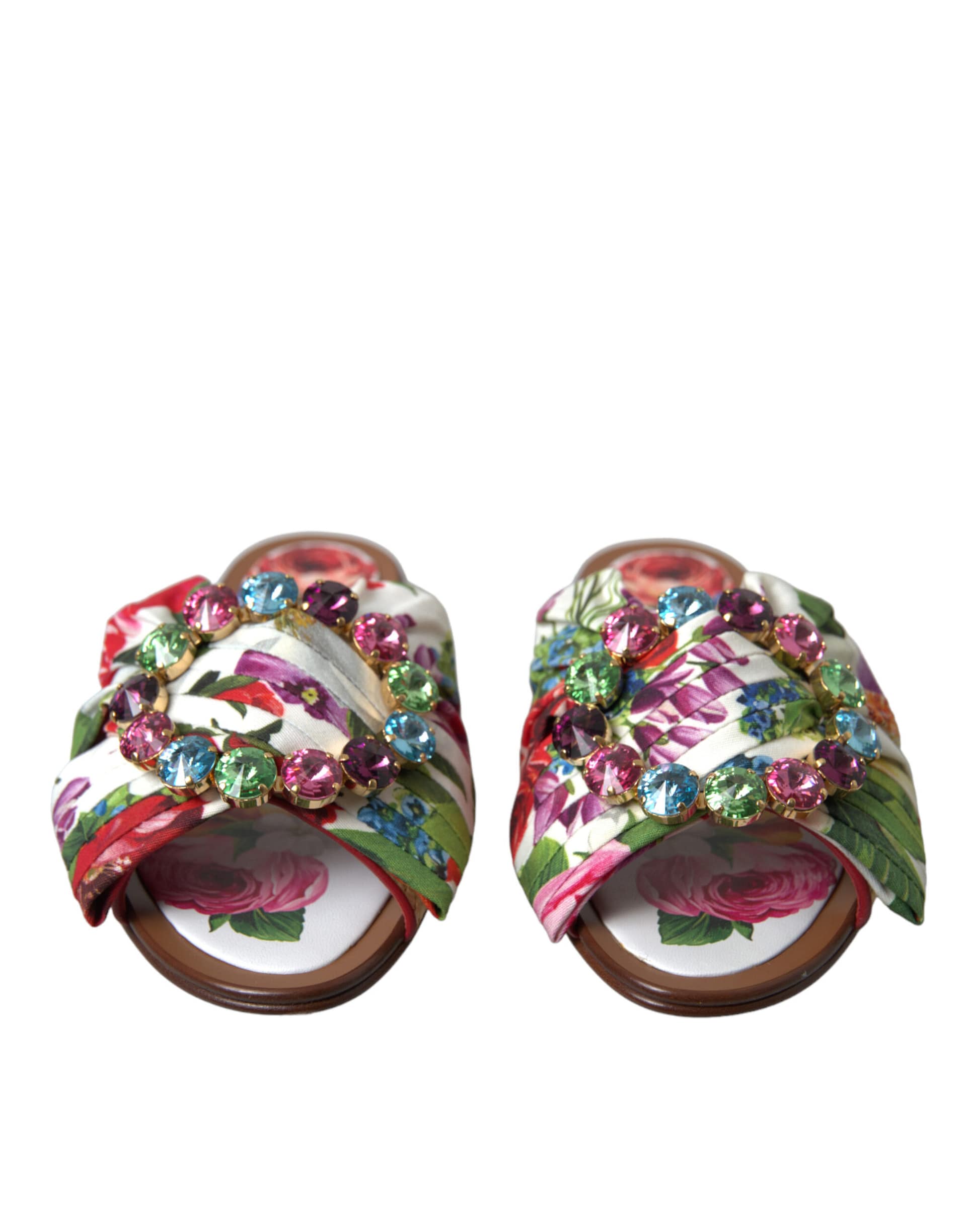 Dolce & Gabbana Multicolor Floral Flats Crystal Sandals Shoes - Image 2