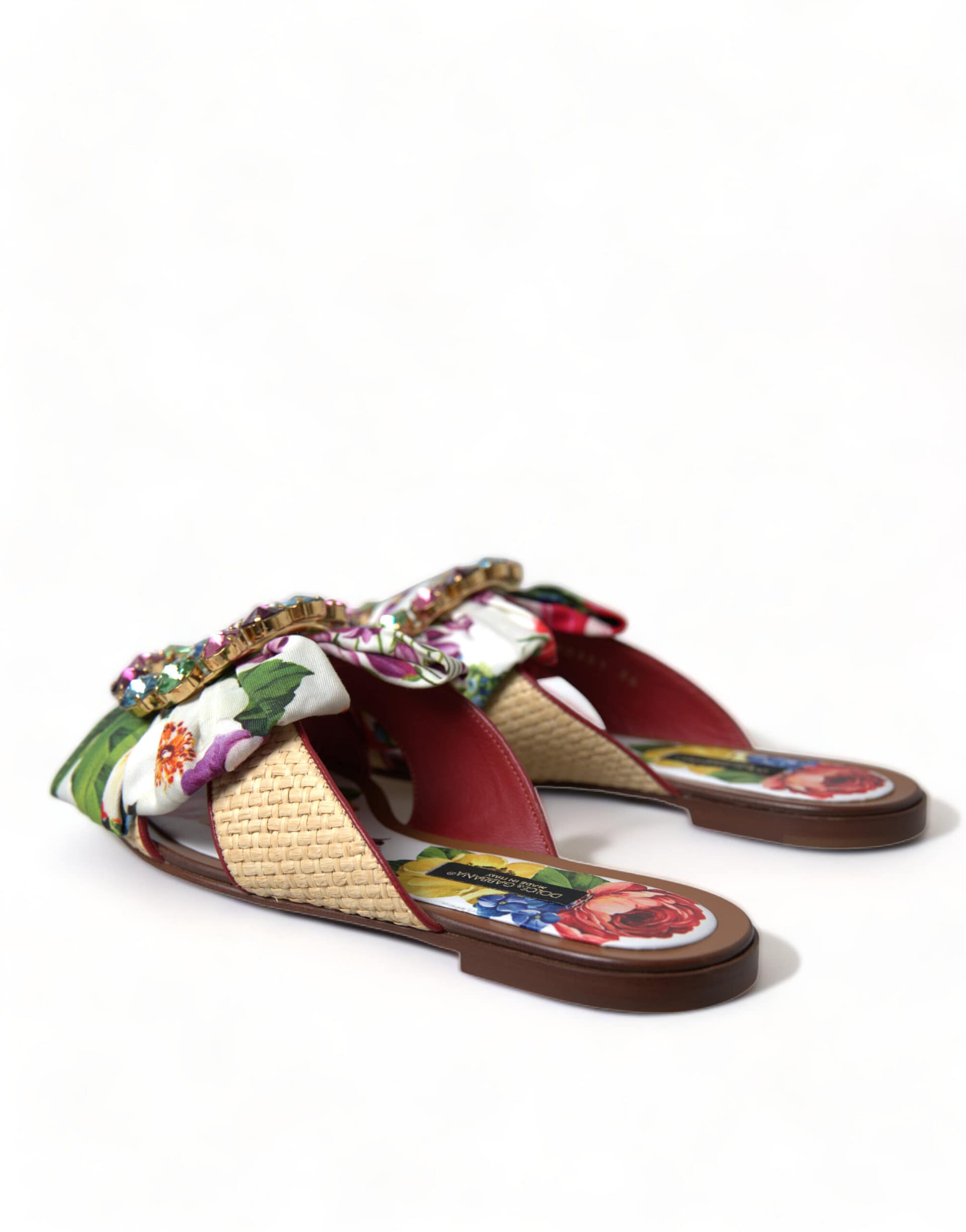 Dolce & Gabbana Multicolor Floral Flats Crystal Sandals Shoes - Image 4