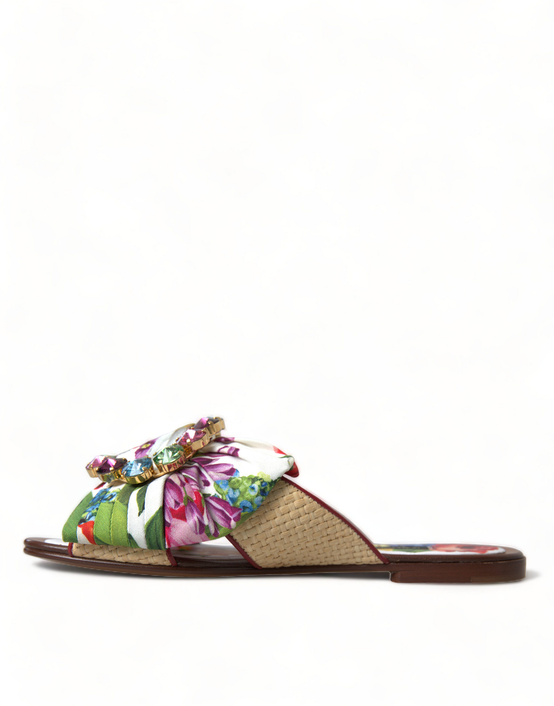Dolce & Gabbana Multicolor Floral Flats Crystal Sandals Shoes - Image 5