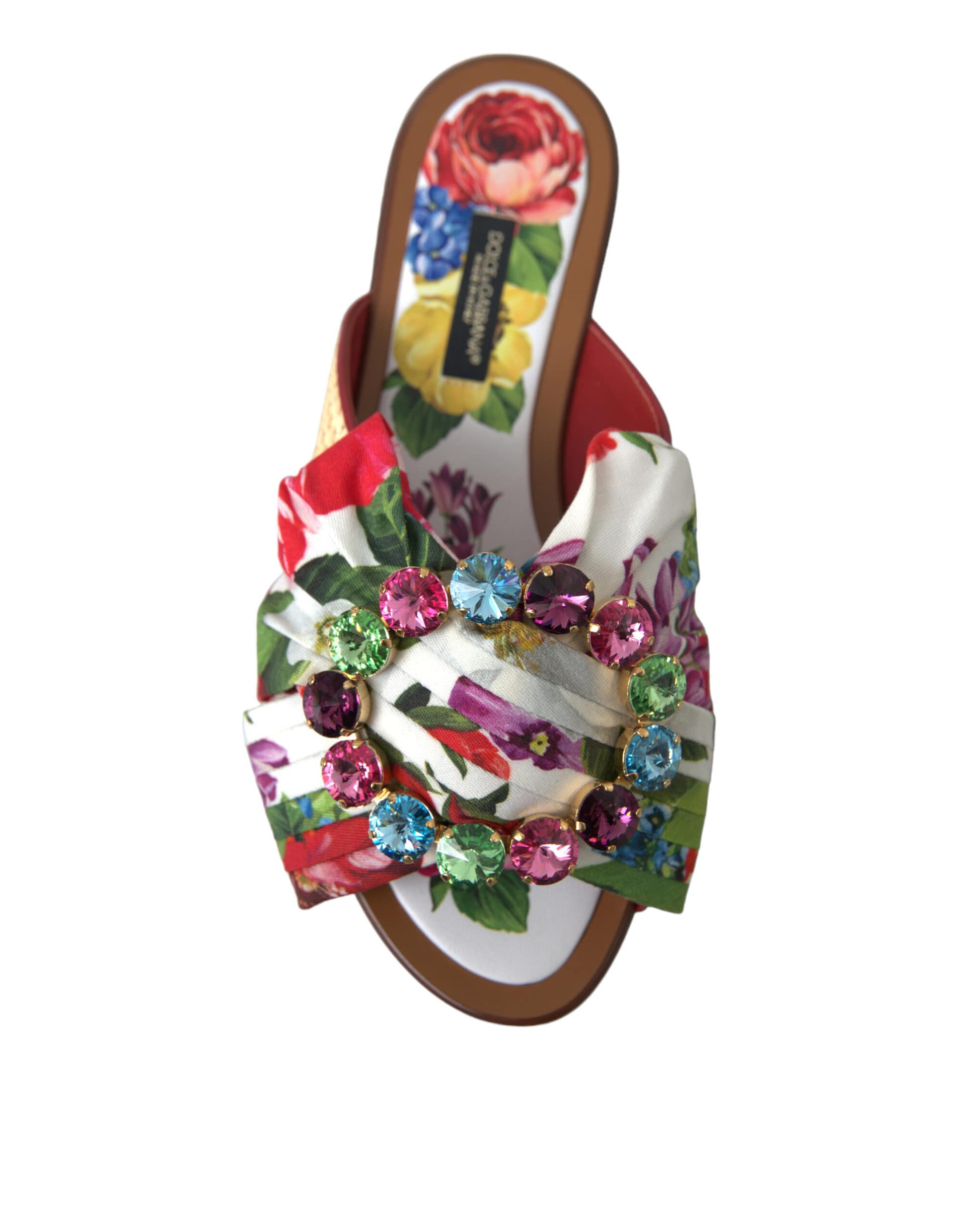 Dolce & Gabbana Multicolor Floral Flats Crystal Sandals Shoes - Image 7