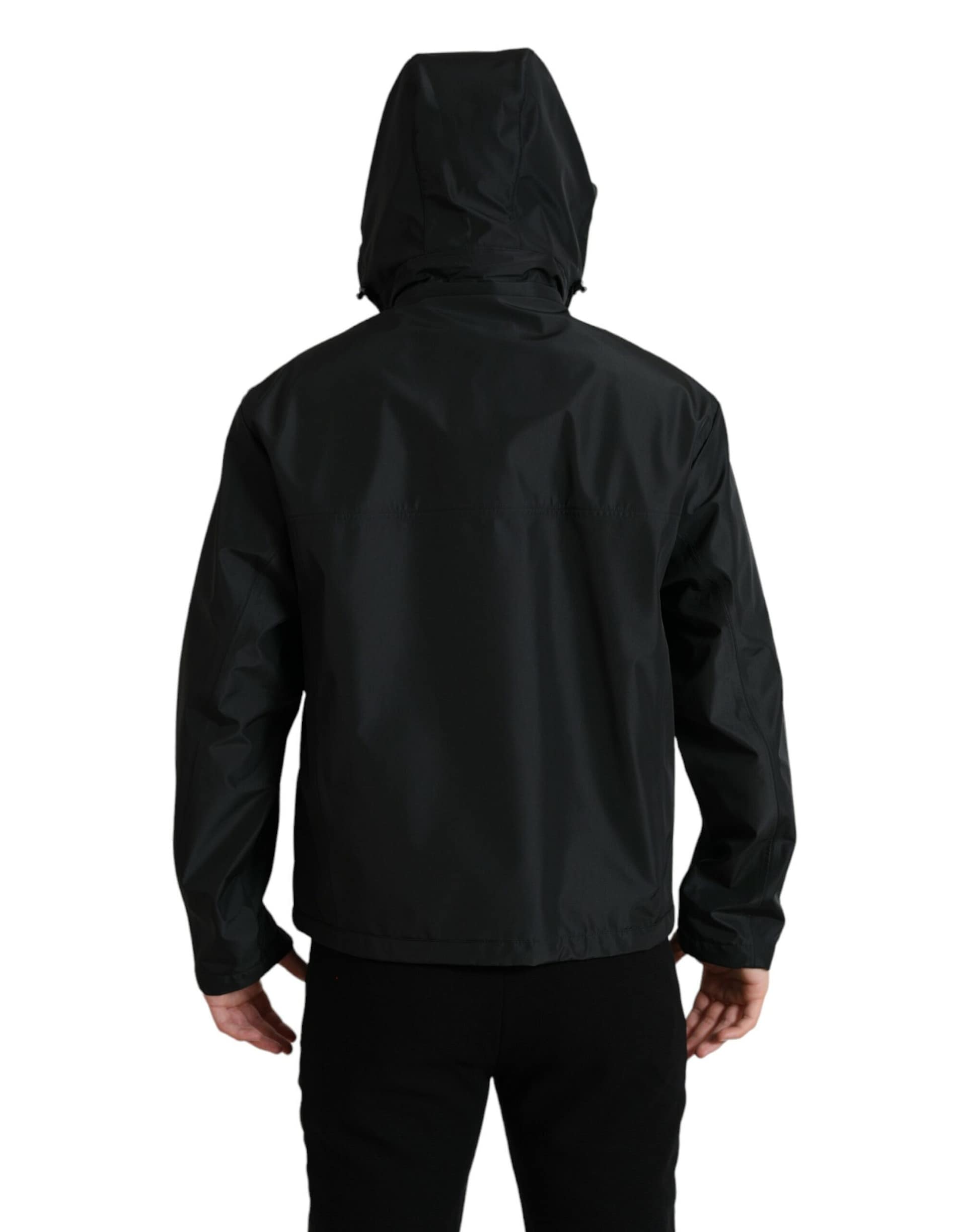 Dolce & Gabbana Black Polyester Logo Plaque Hooded Jacket - Image 3