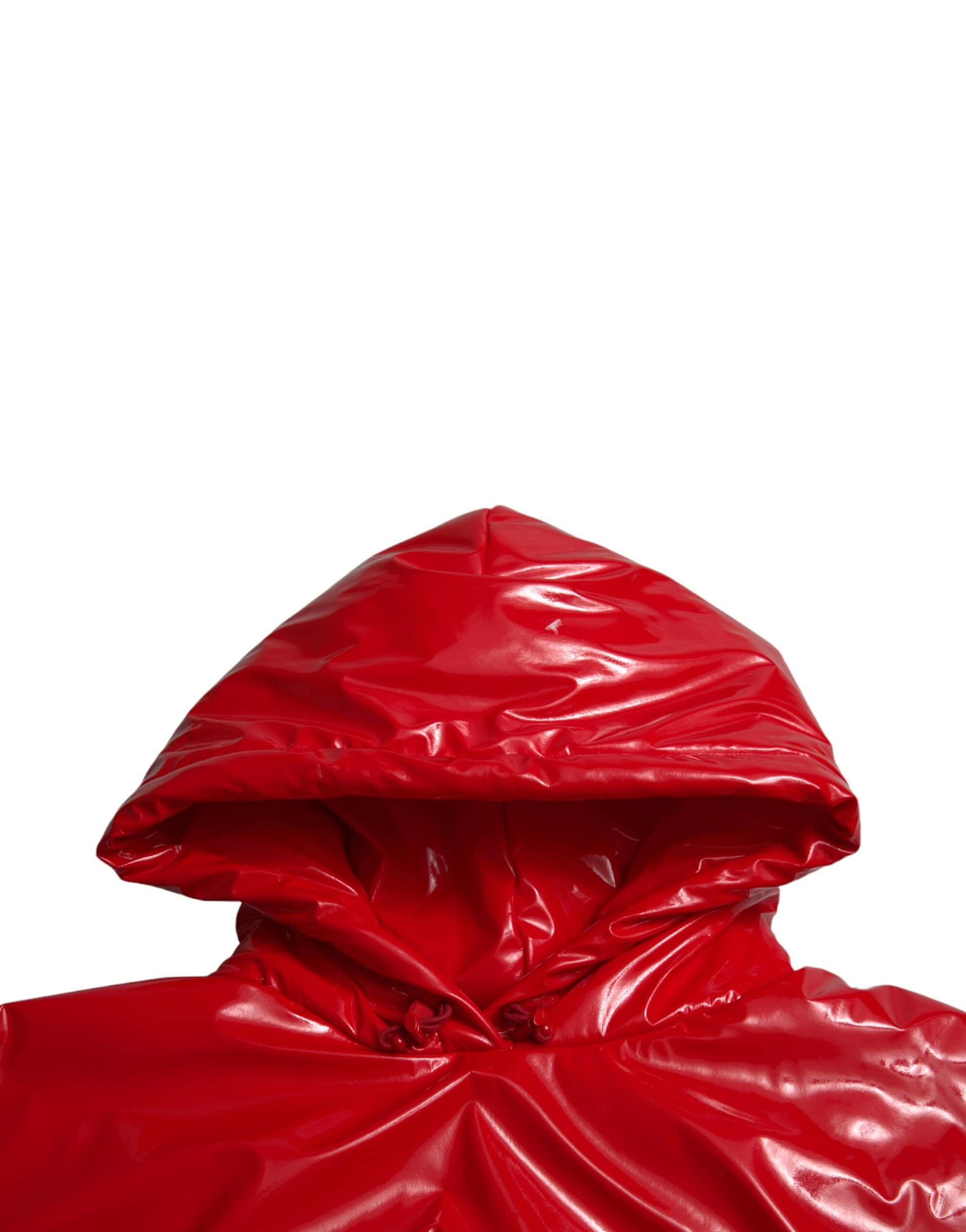 Dolce & Gabbana Shiny Red Hooded Cropped Short Coat Jacket - Image 6