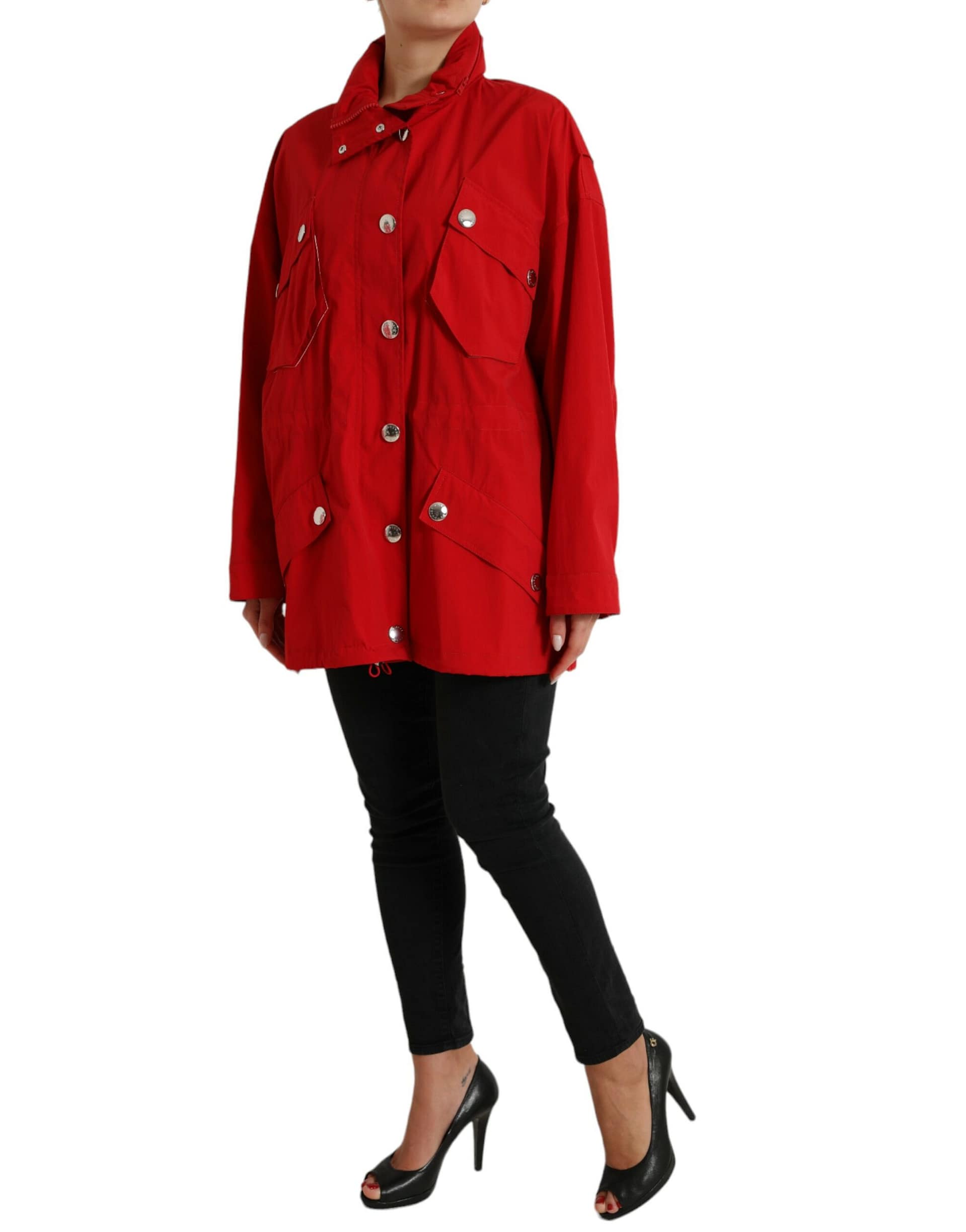 Dolce & Gabbana Red Polyester Hooded Button Rain Coat Jacket - Image 2