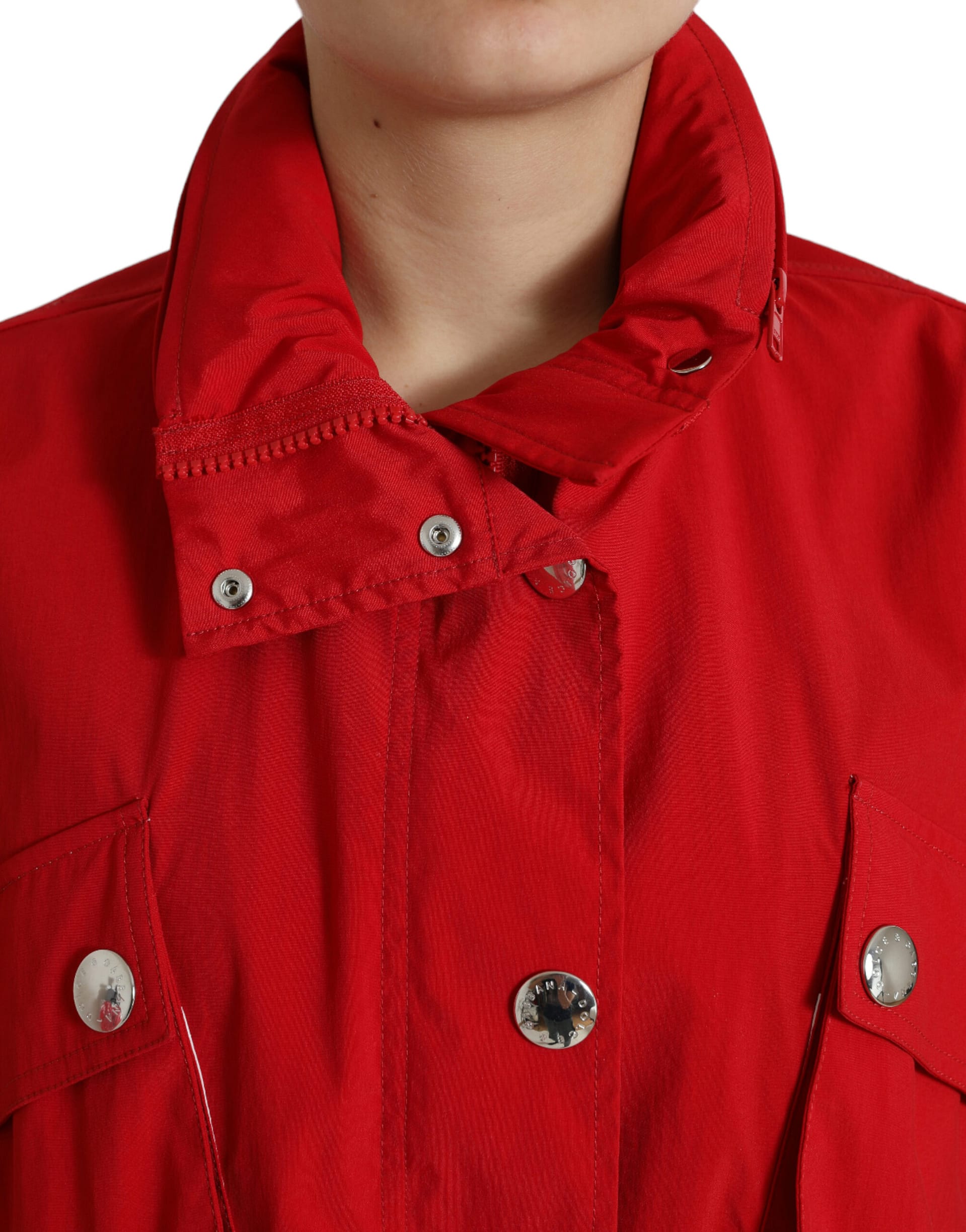 Dolce & Gabbana Red Polyester Hooded Button Rain Coat Jacket - Image 3