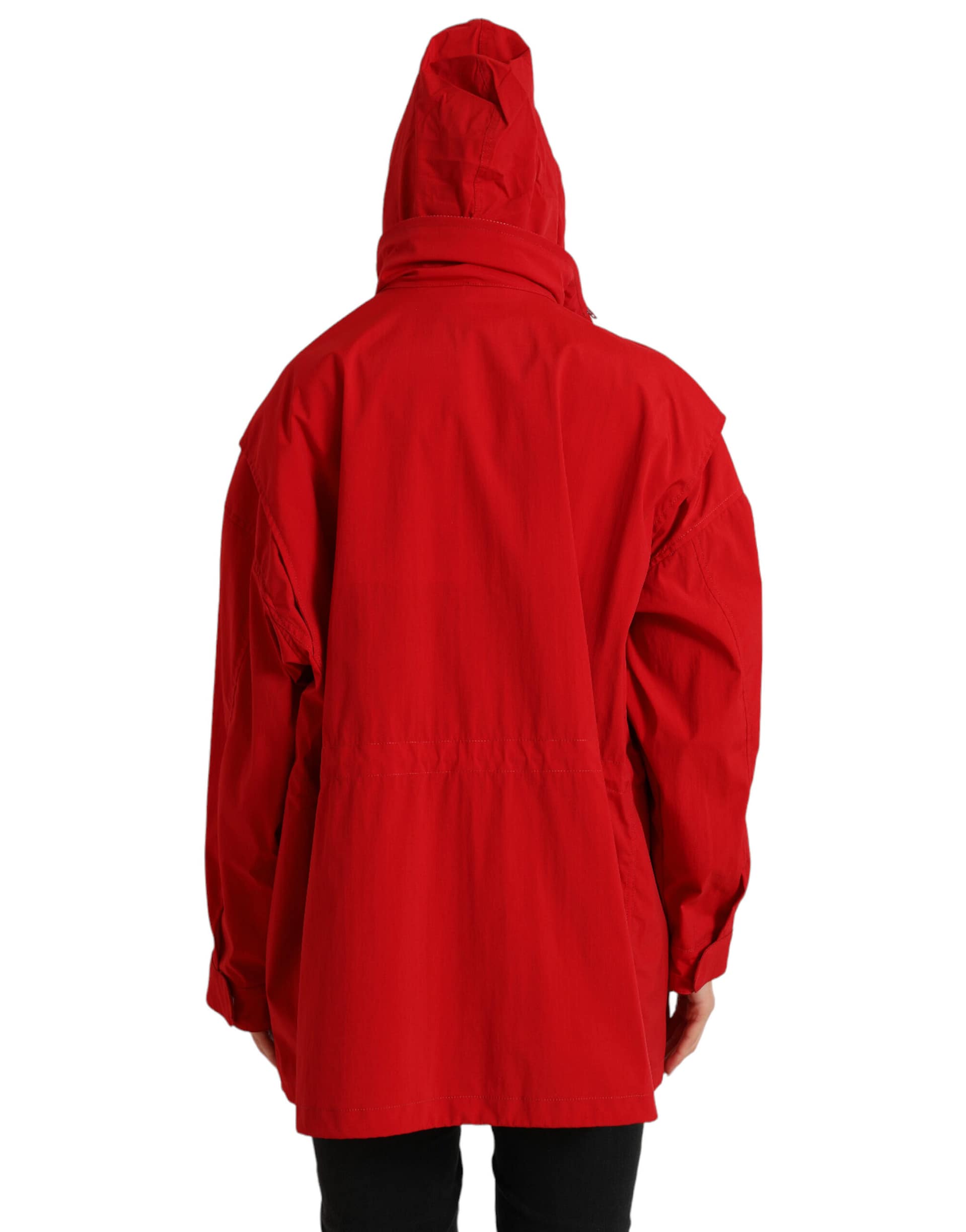 Dolce & Gabbana Red Polyester Hooded Button Rain Coat Jacket - Image 5