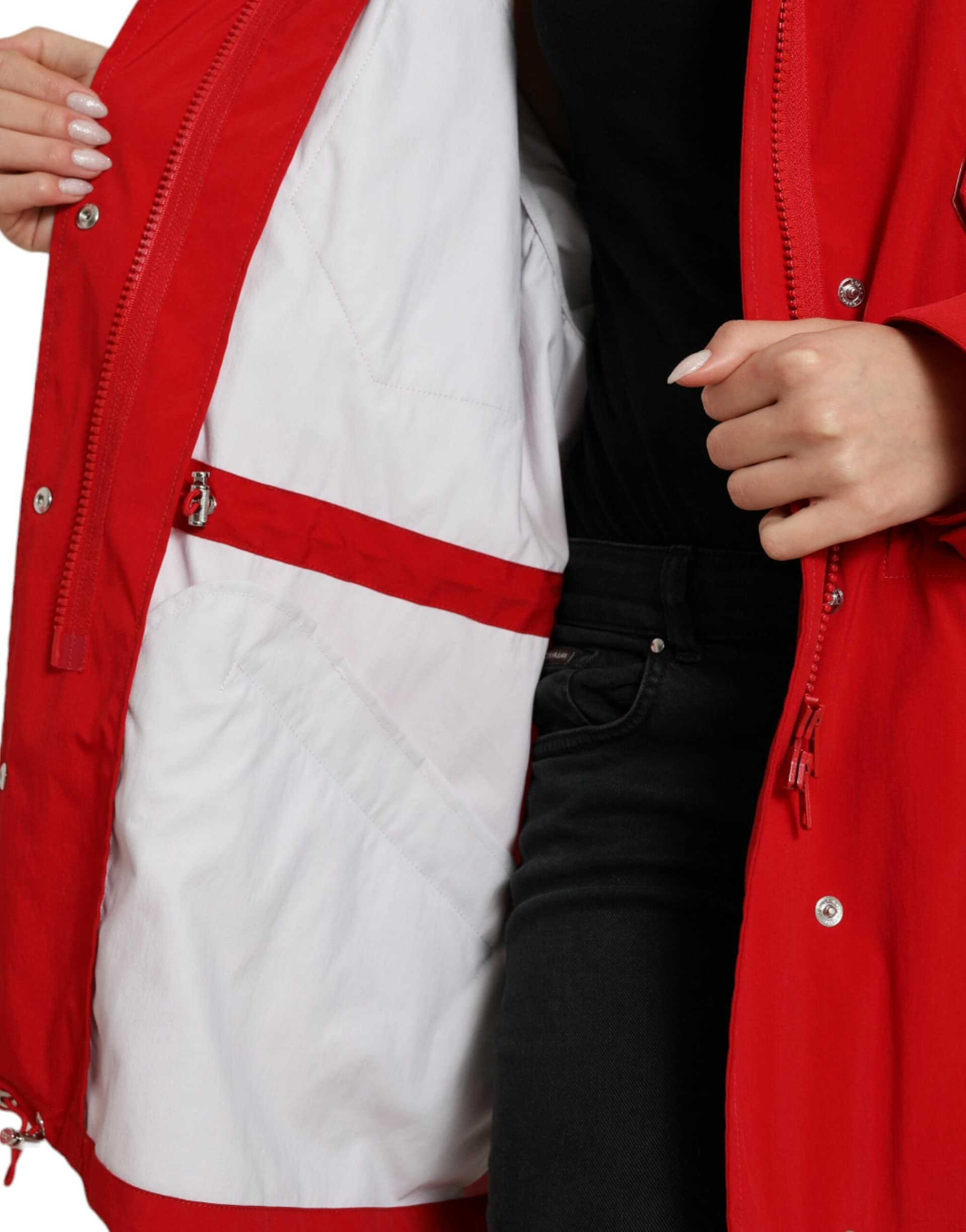 Dolce & Gabbana Red Polyester Hooded Button Rain Coat Jacket - Image 6