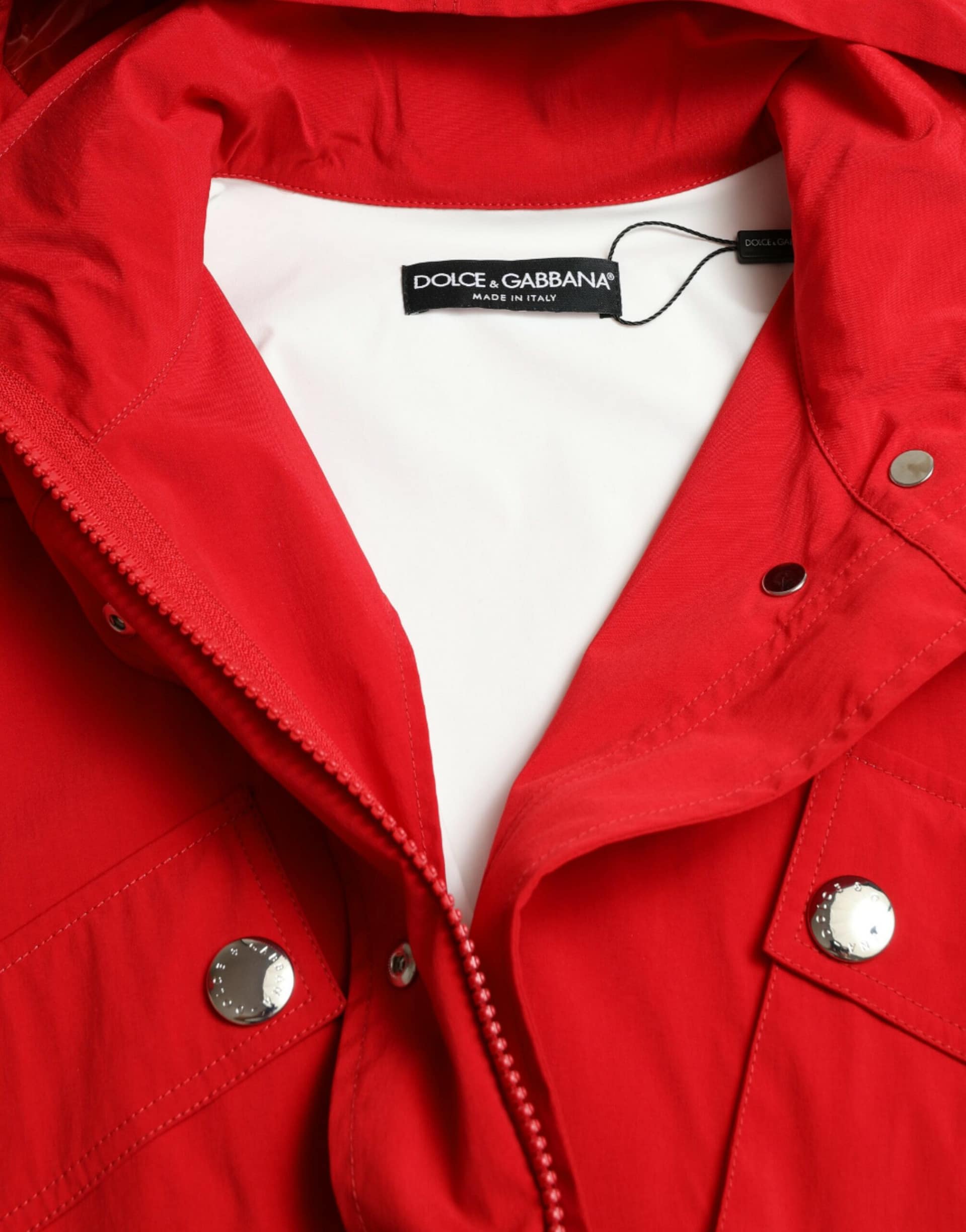 Dolce & Gabbana Red Polyester Hooded Button Rain Coat Jacket - Image 7