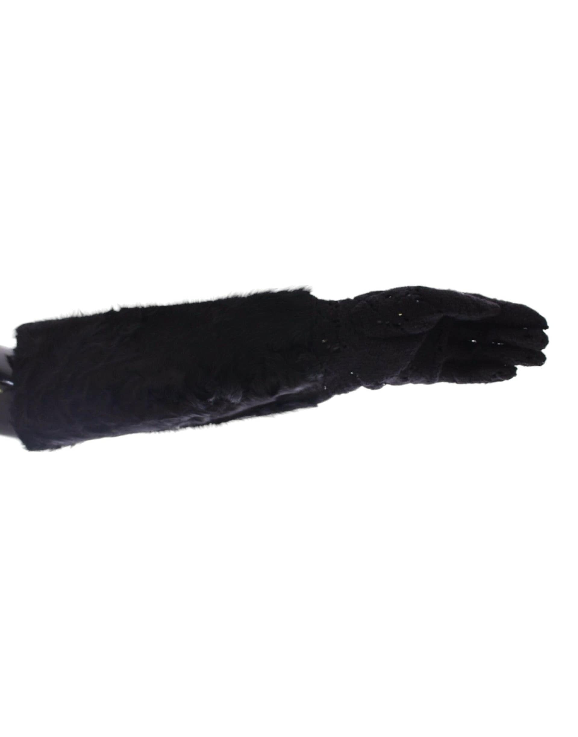 Dolce & Gabbana Black Lace Wool Lambskin Fur Elbow Gloves - Image 3