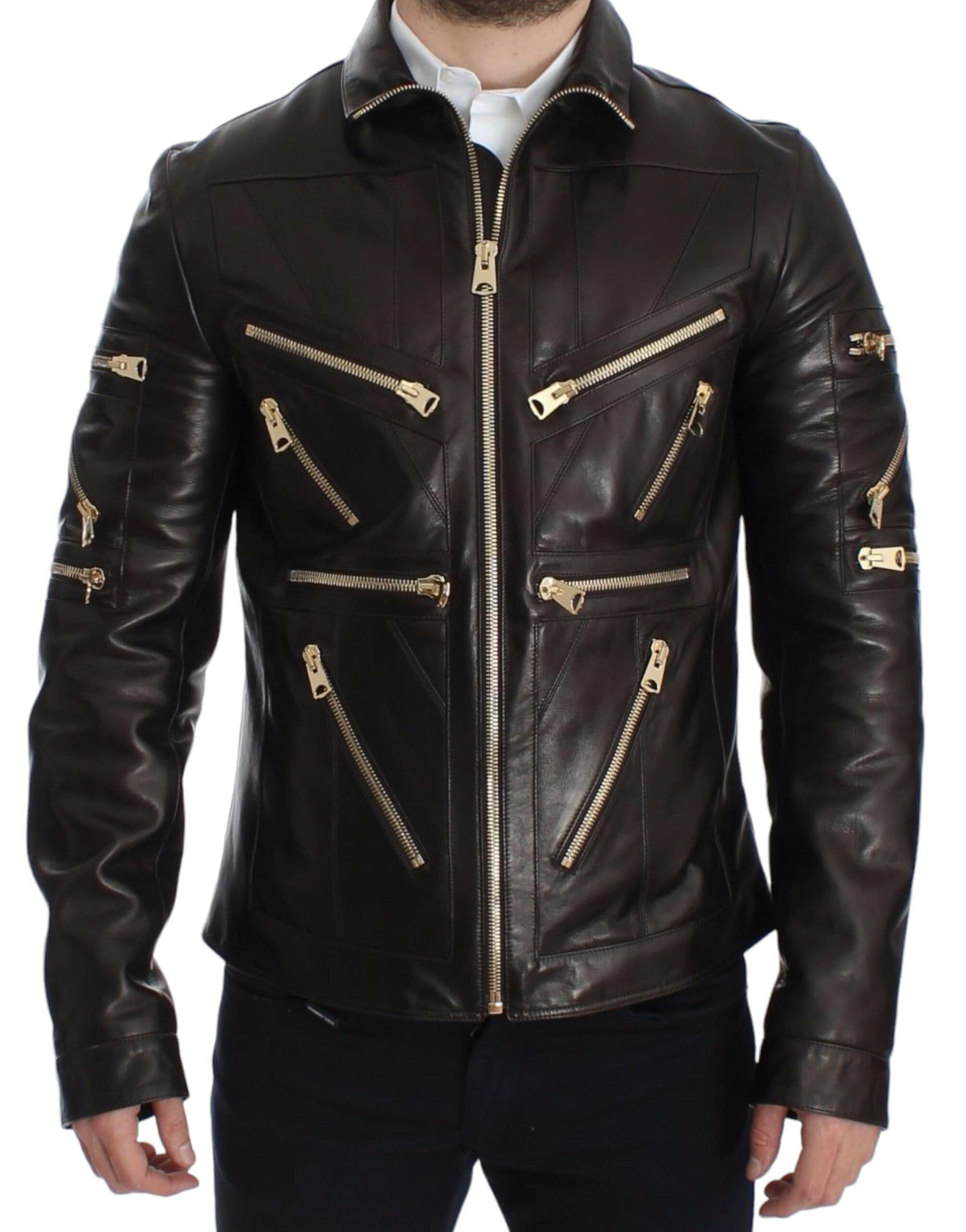 Dolce & Gabbana Brown Lambskin Leather Zipper Jacket - Image 6