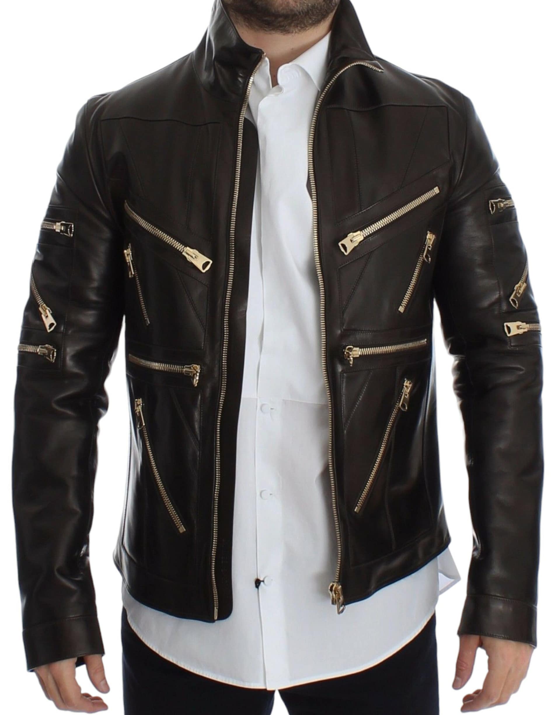 Dolce & Gabbana Brown Lambskin Leather Zipper Jacket - Image 5