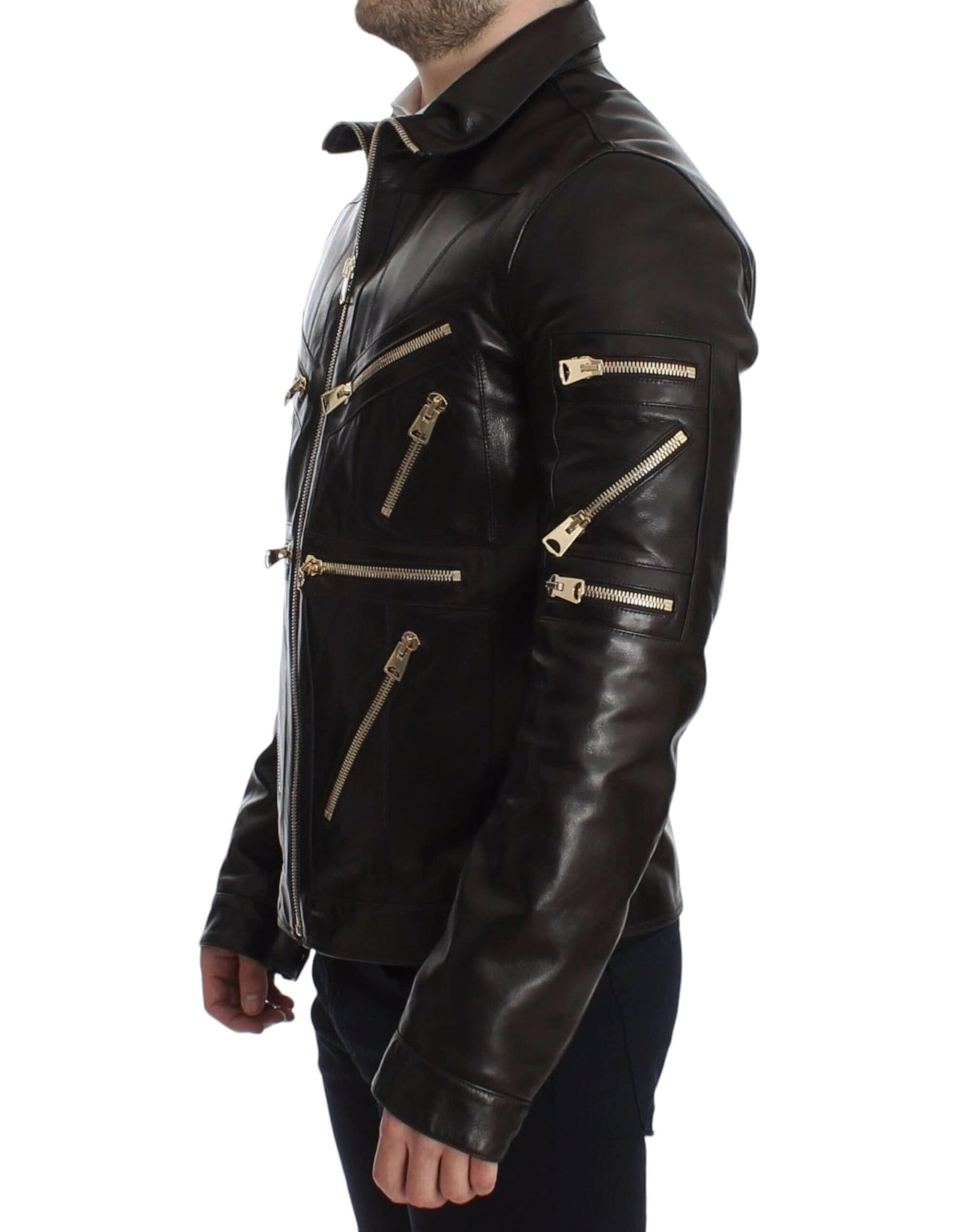 Dolce & Gabbana Brown Lambskin Leather Zipper Jacket - Image 2
