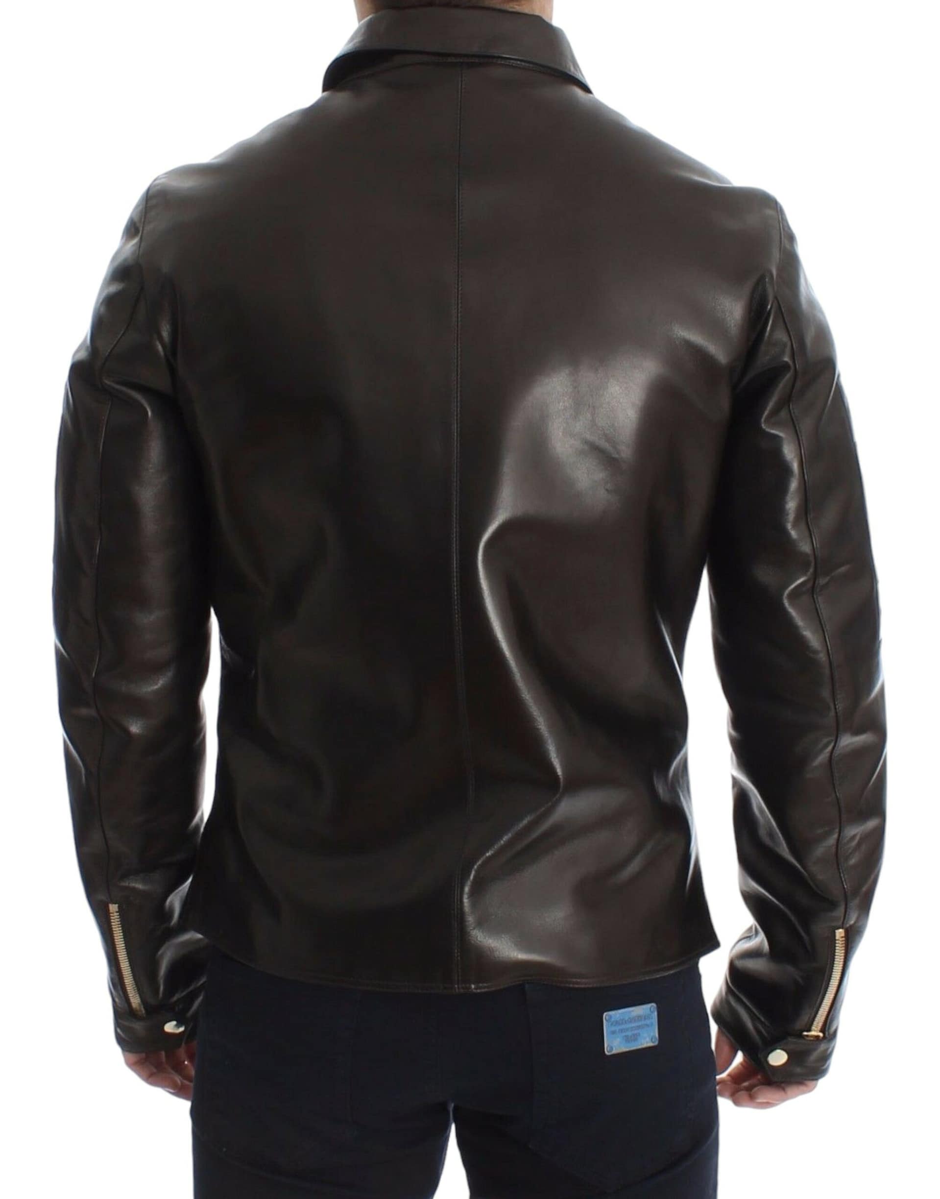 Dolce & Gabbana Brown Lambskin Leather Zipper Jacket - Image 3
