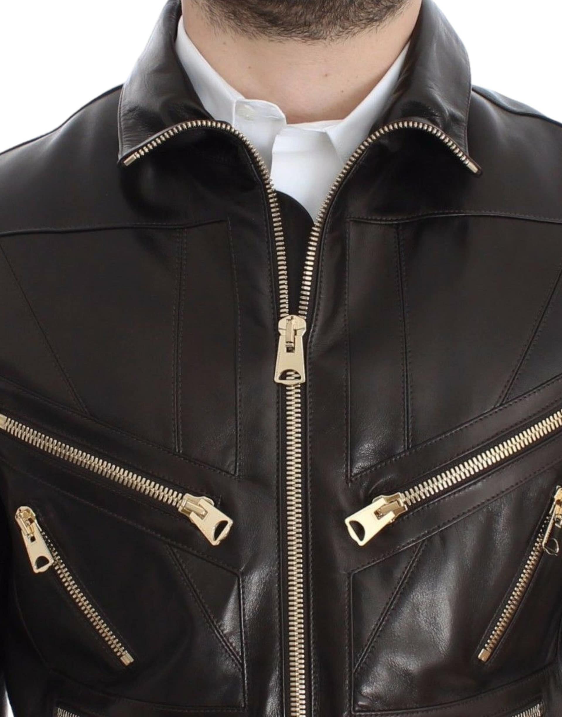 Dolce & Gabbana Brown Lambskin Leather Zipper Jacket - Image 7