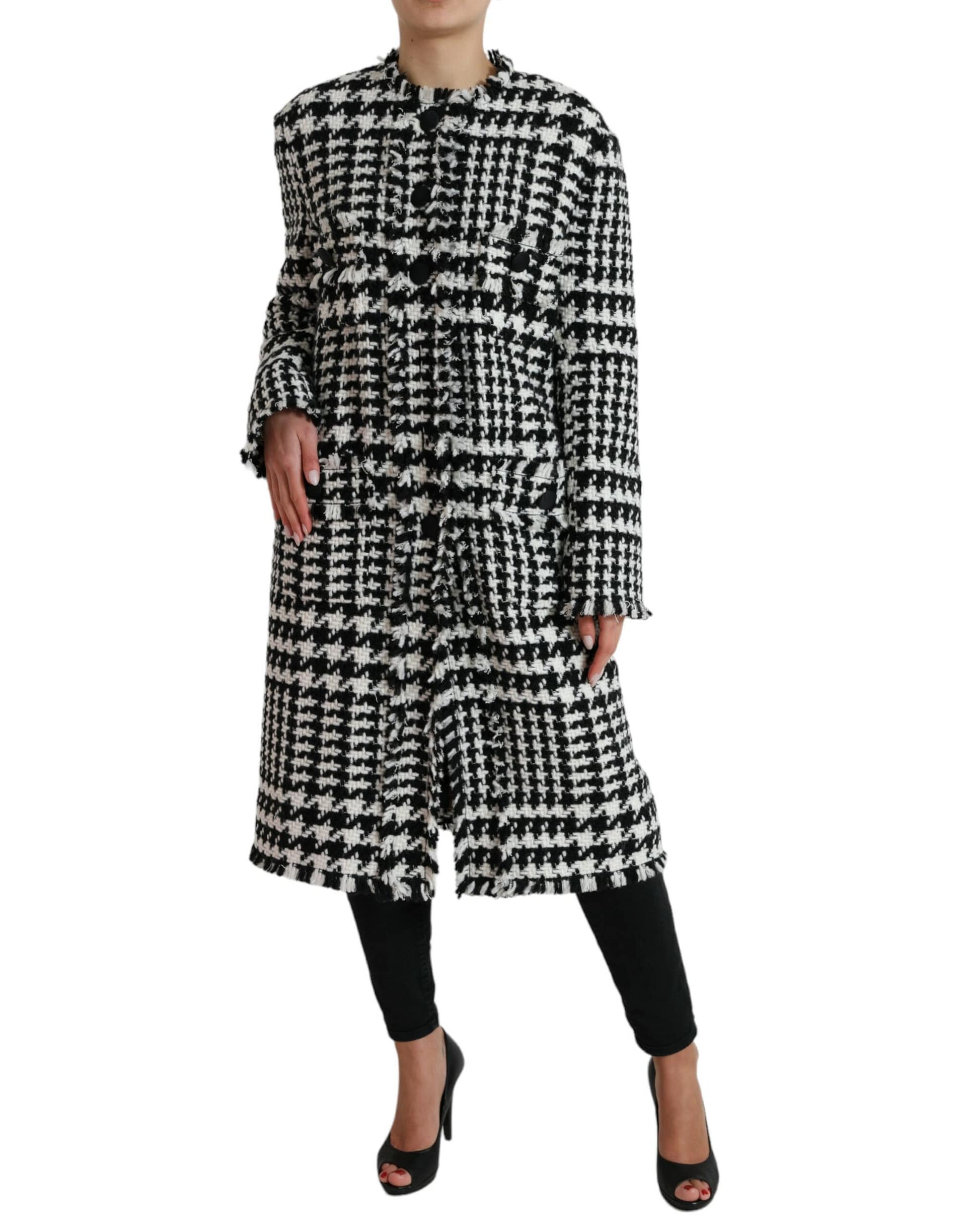 Dolce & Gabbana Black White Houndstooth Trench Coat Jacket - Image 2