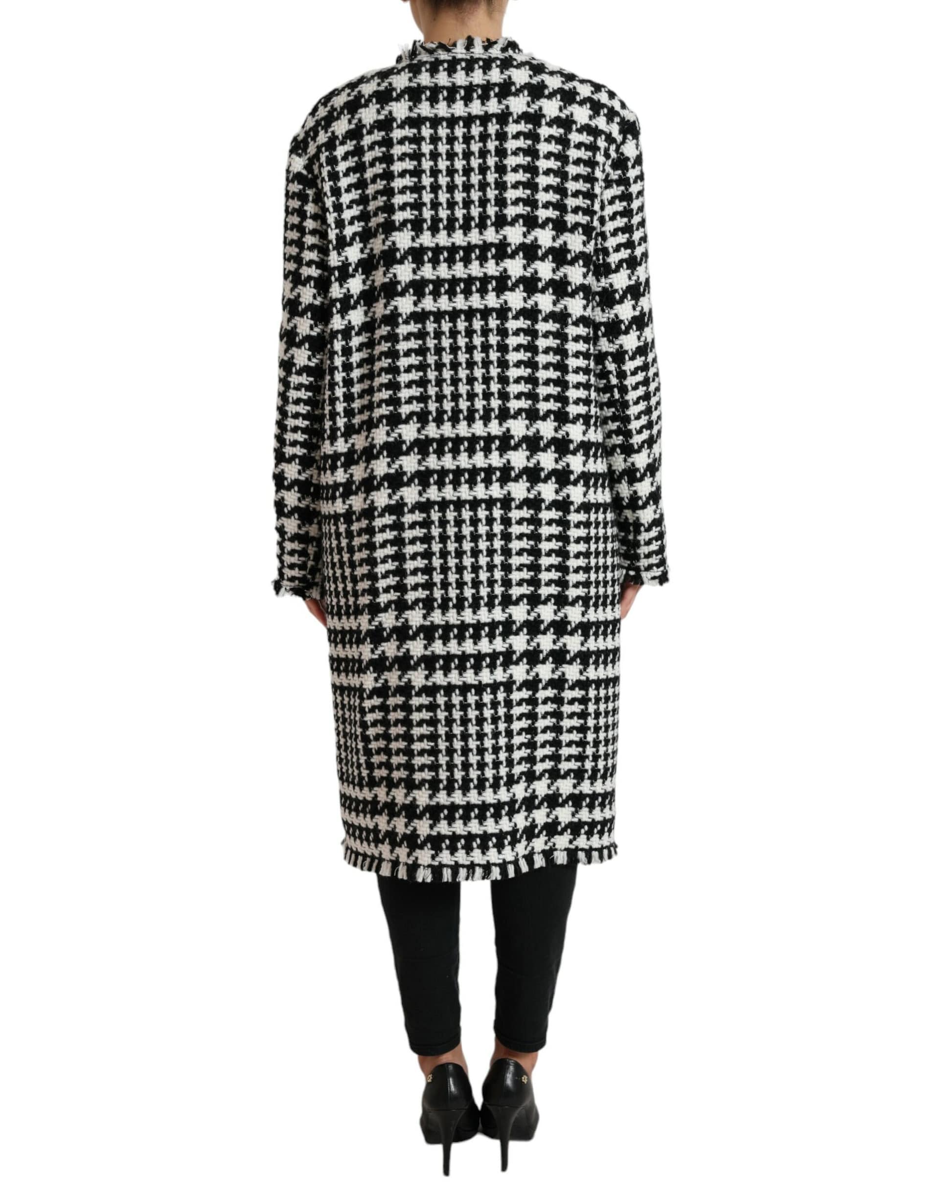 Dolce & Gabbana Black White Houndstooth Trench Coat Jacket - Image 3