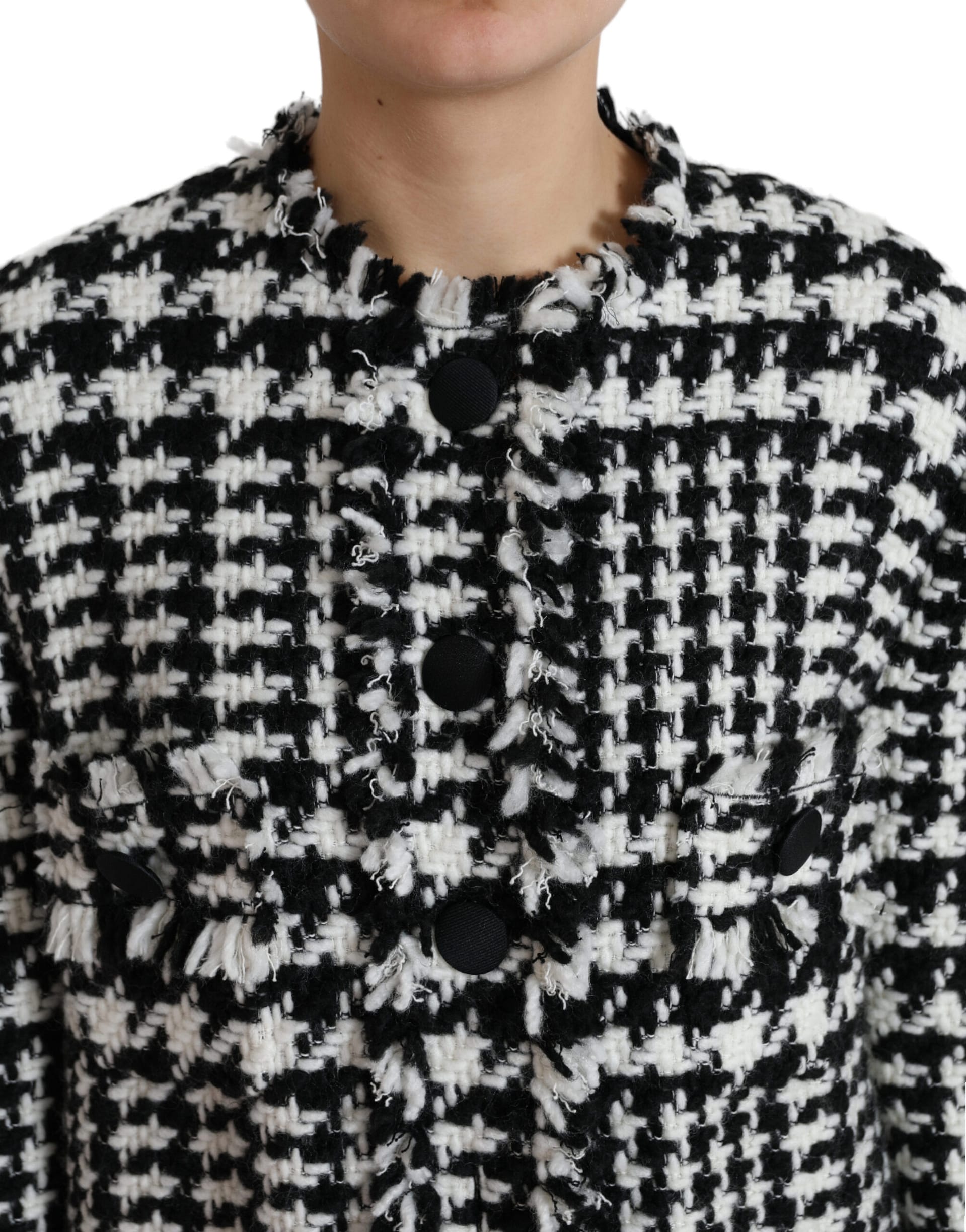 Dolce & Gabbana Black White Houndstooth Trench Coat Jacket - Image 4