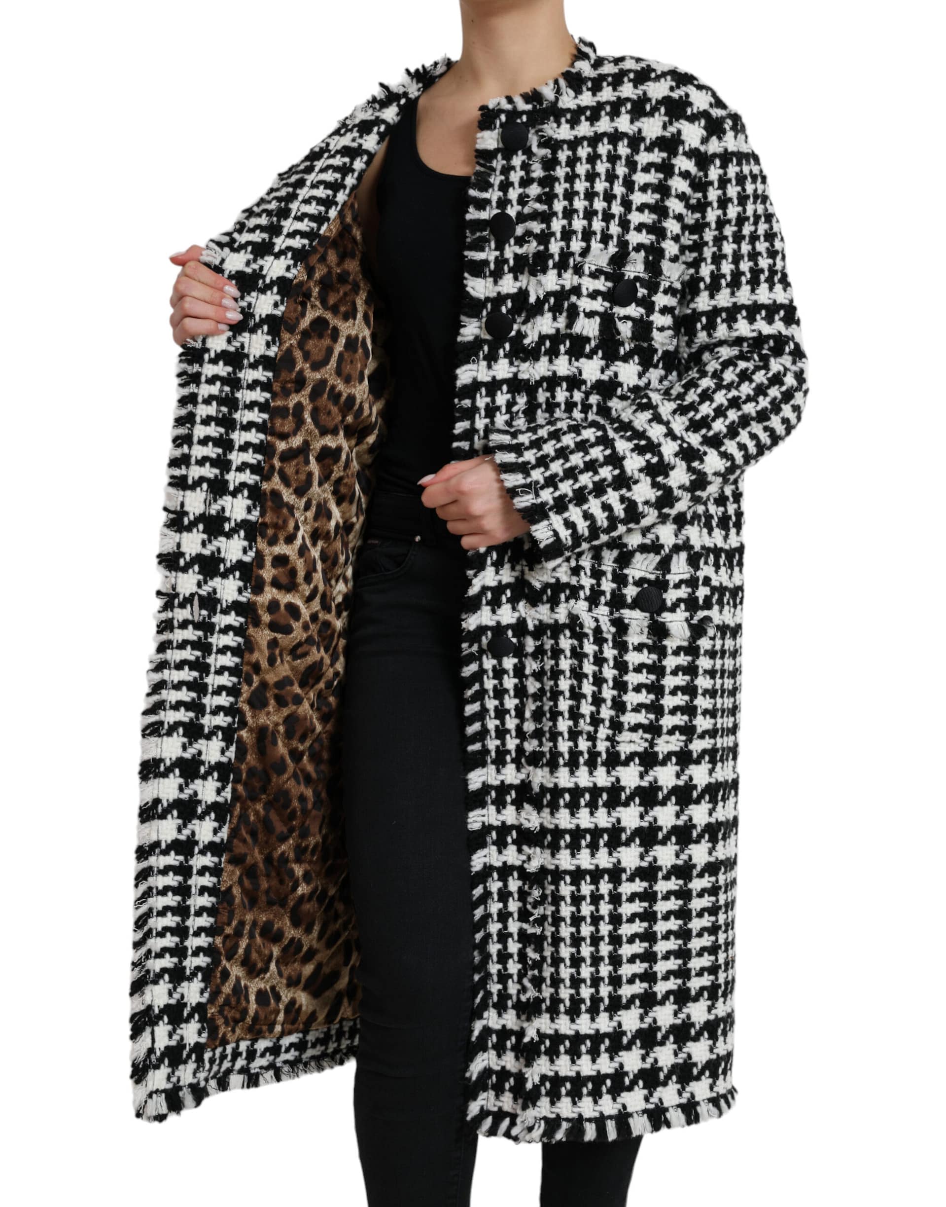 Dolce & Gabbana Black White Houndstooth Trench Coat Jacket - Image 5