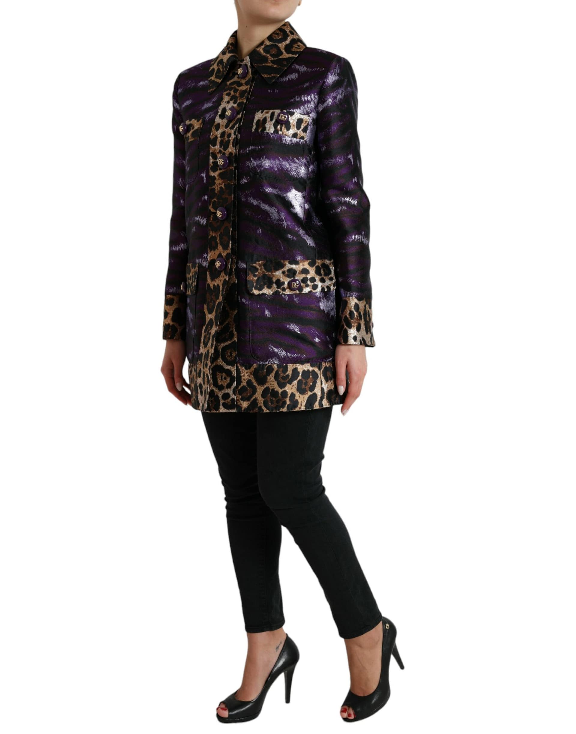 Dolce & Gabbana Purple Lamé Jacquard Tiger Print Coat Jacket - Image 2