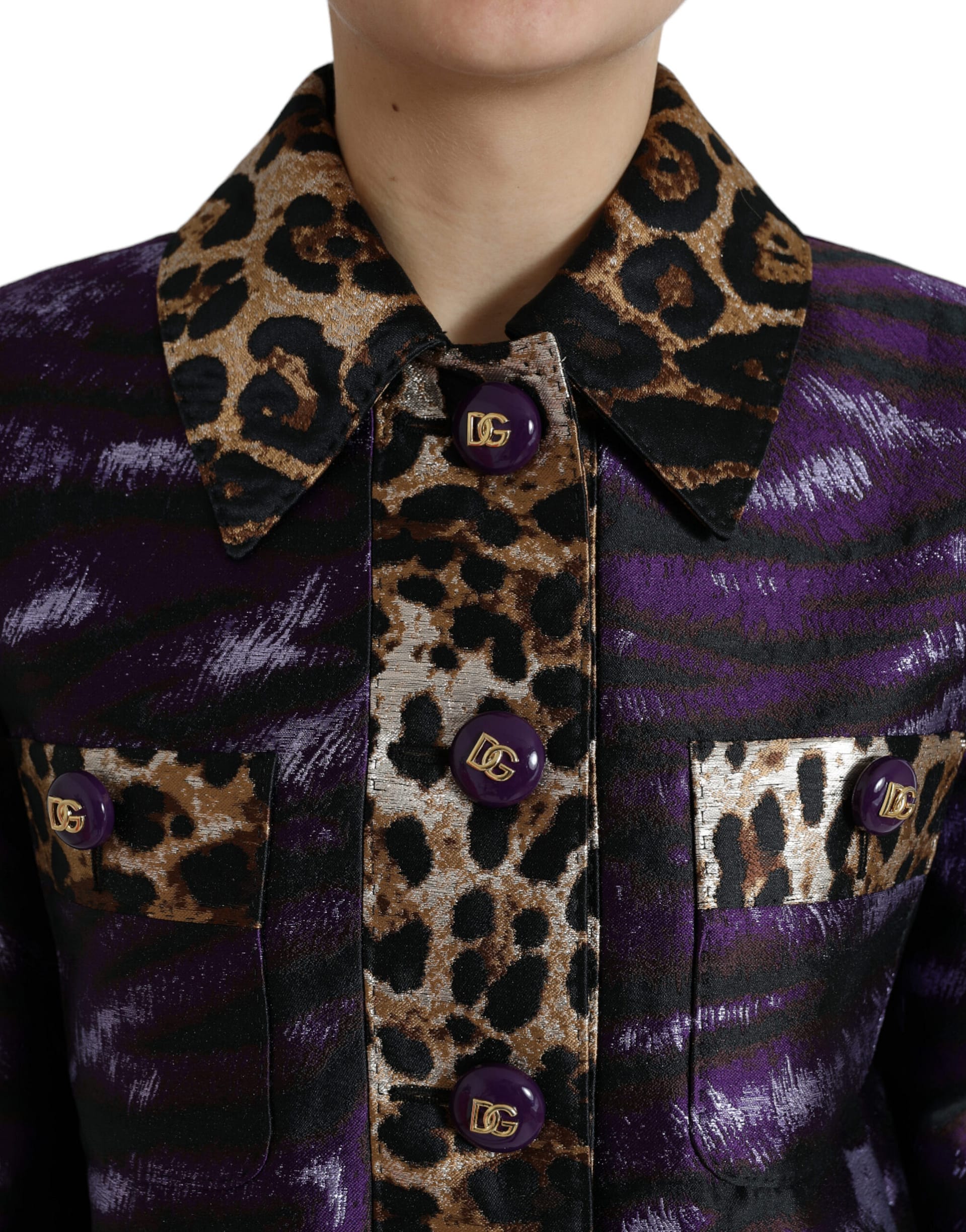 Dolce & Gabbana Purple Lamé Jacquard Tiger Print Coat Jacket - Image 4
