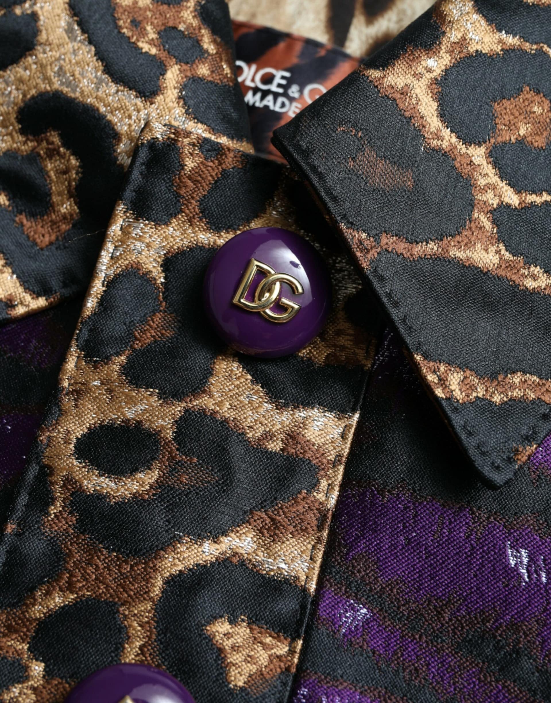 Dolce & Gabbana Purple Lamé Jacquard Tiger Print Coat Jacket - Image 7