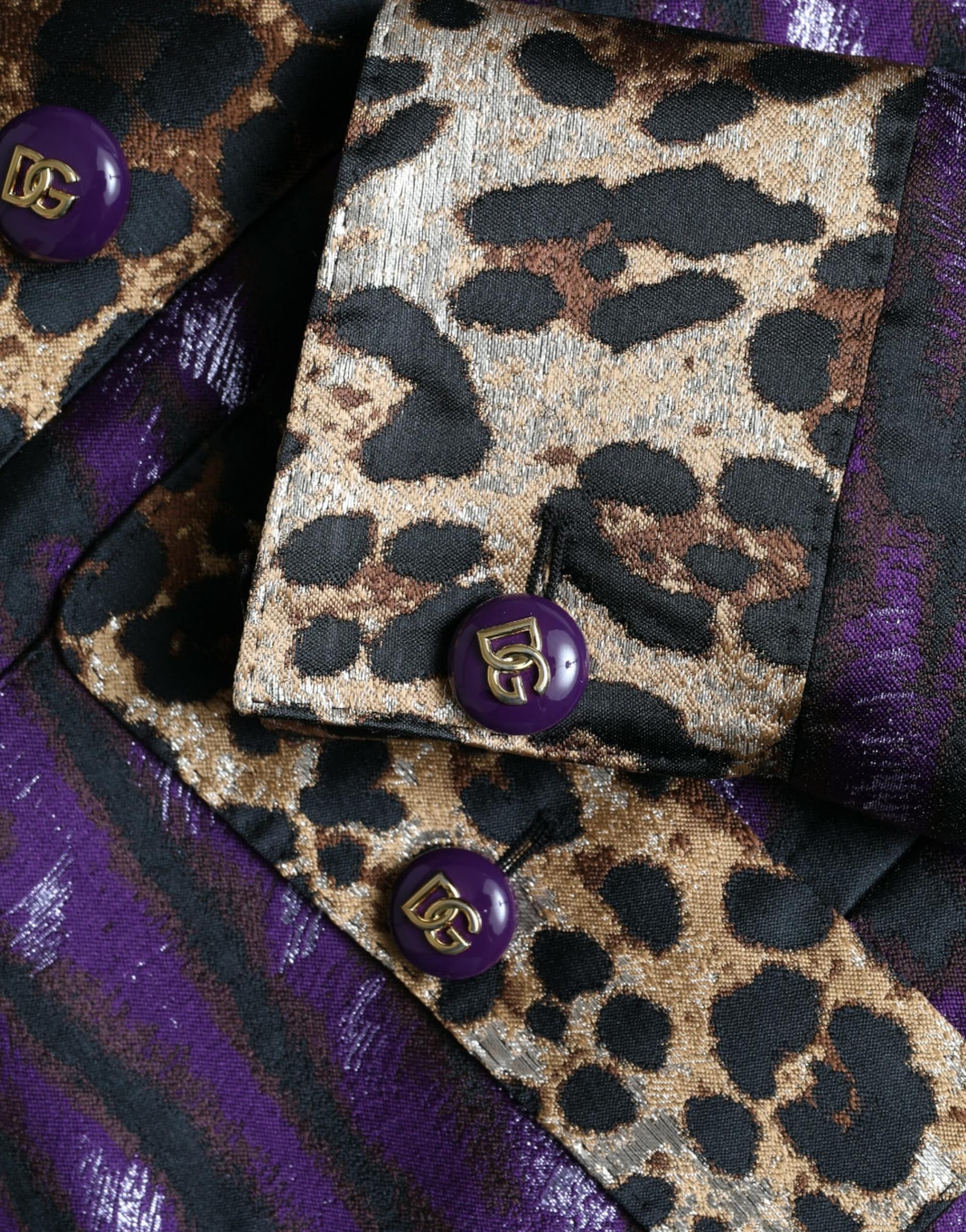 Dolce & Gabbana Purple Lamé Jacquard Tiger Print Coat Jacket - Image 8