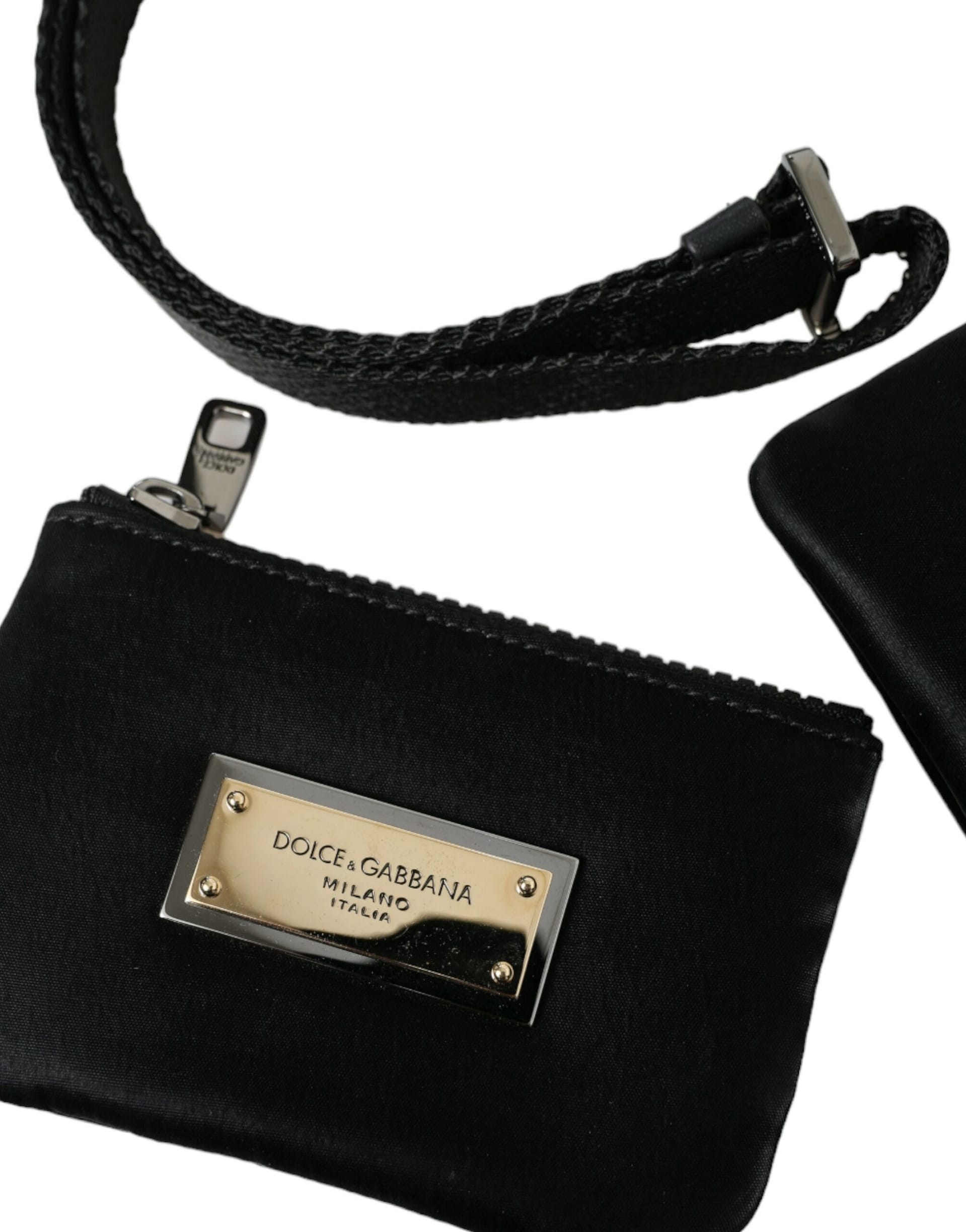 Dolce & Gabbana Black Nylon Logo Plaque Keyring Pouch Clutch Bag - Image 7