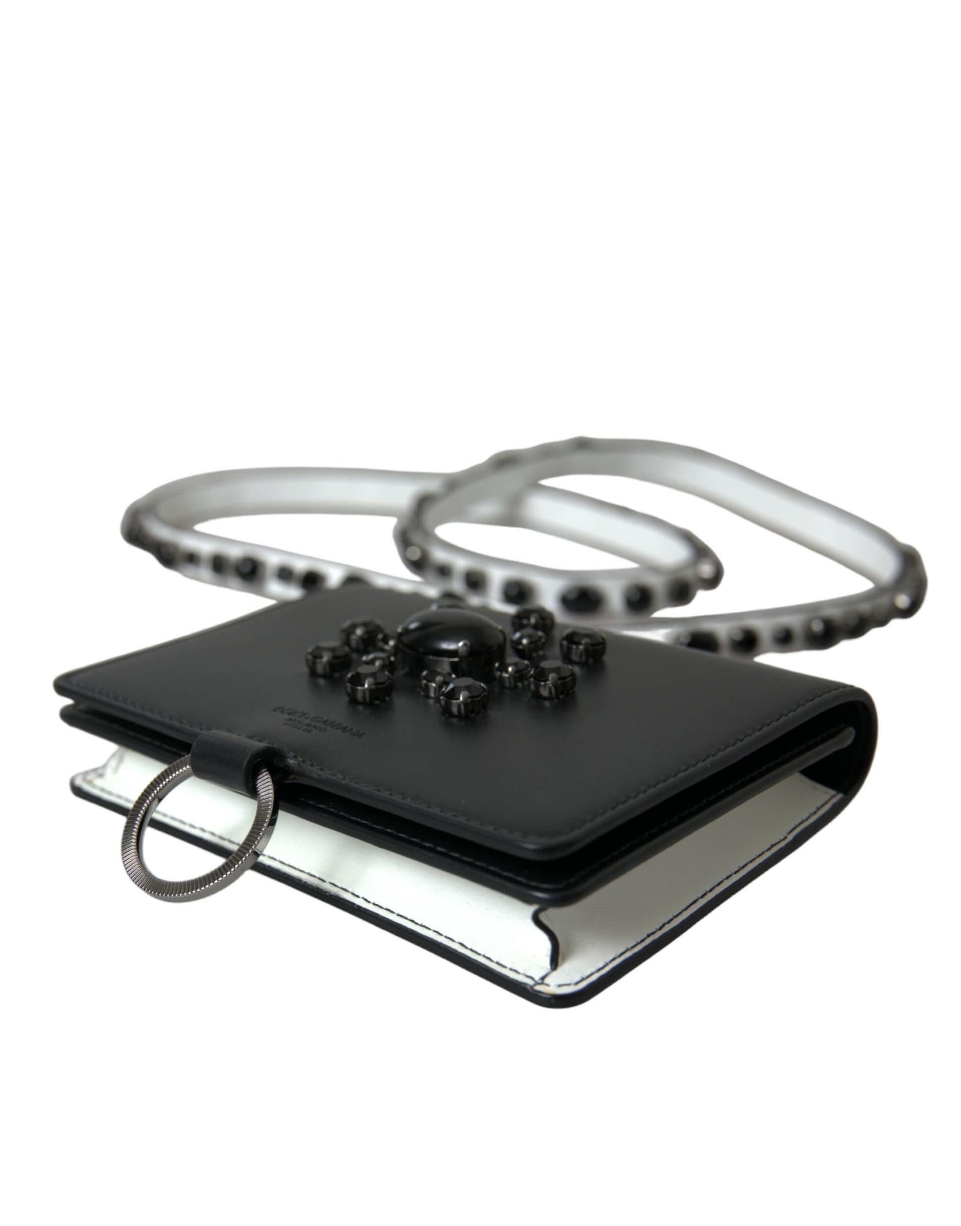 Dolce & Gabbana Black White Leather Crystal Embellished Cardholder Wallet - Image 4