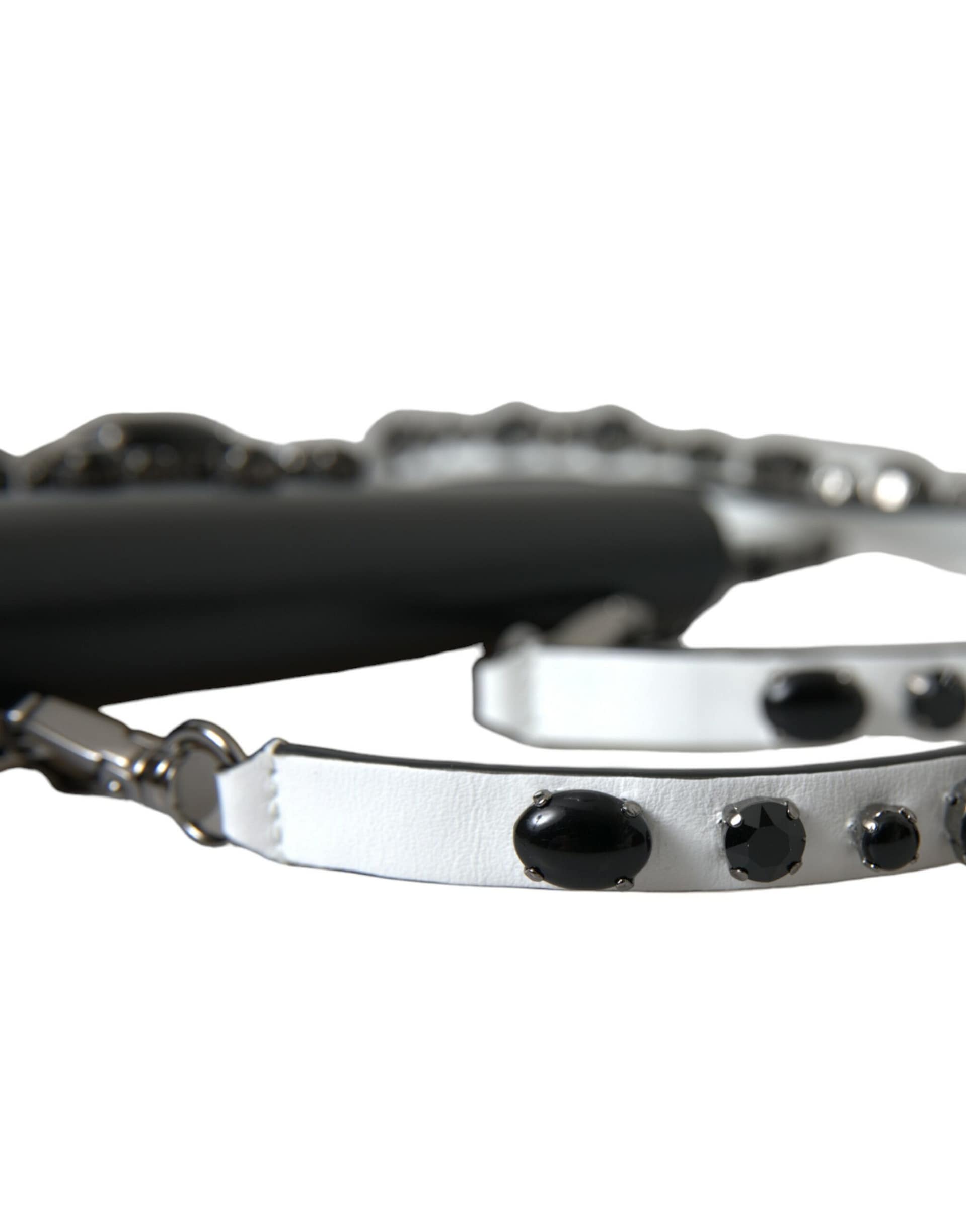 Dolce & Gabbana Black White Leather Crystal Embellished Cardholder Wallet - Image 6