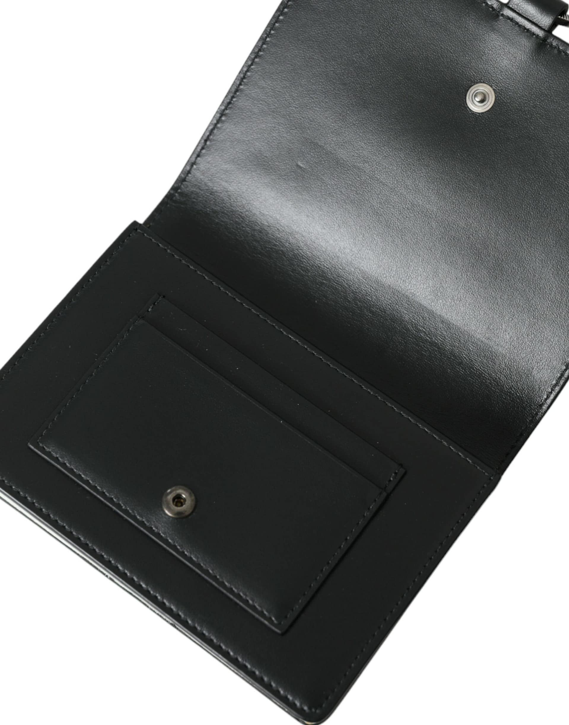 Dolce & Gabbana Black White Leather Crystal Embellished Cardholder Wallet - Image 7