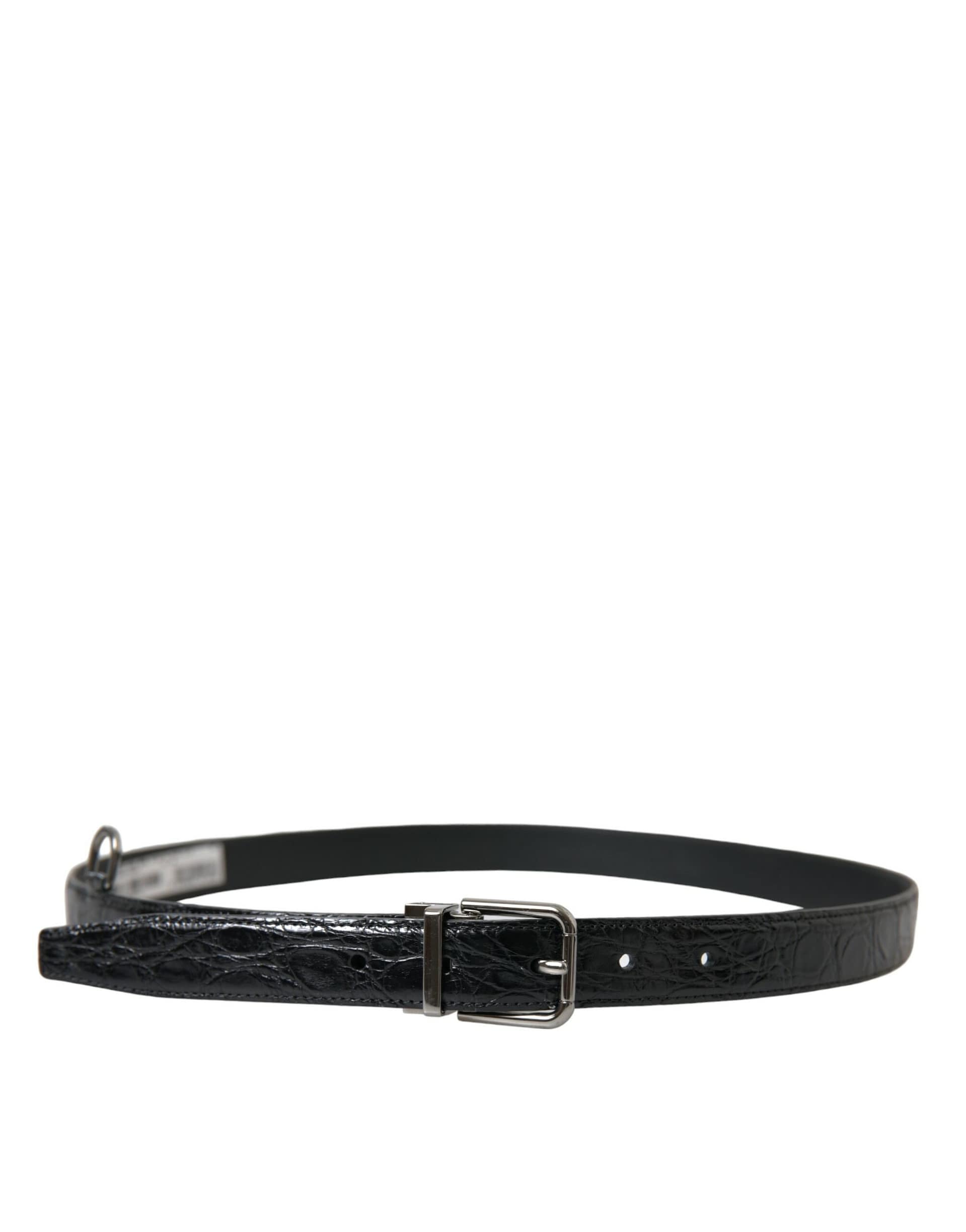 Dolce & Gabbana Black Leather Silver Metal Buckle Belt - Image 2