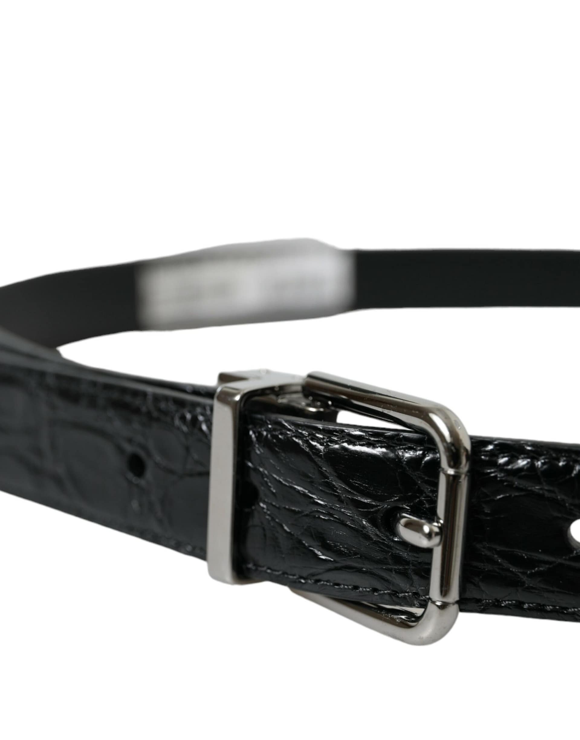 Dolce & Gabbana Black Leather Silver Metal Buckle Belt - Image 3