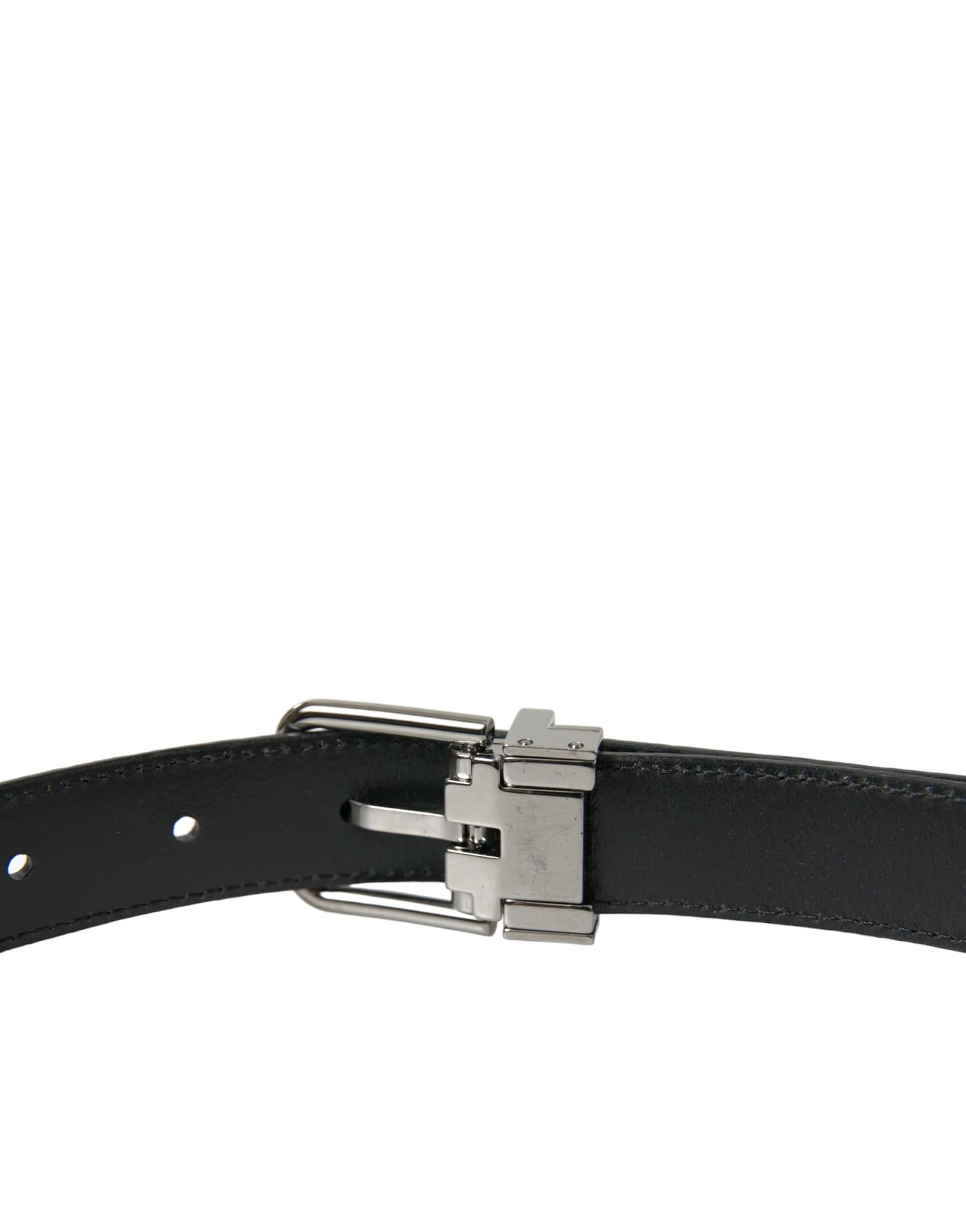 Dolce & Gabbana Black Leather Silver Metal Buckle Belt - Image 4