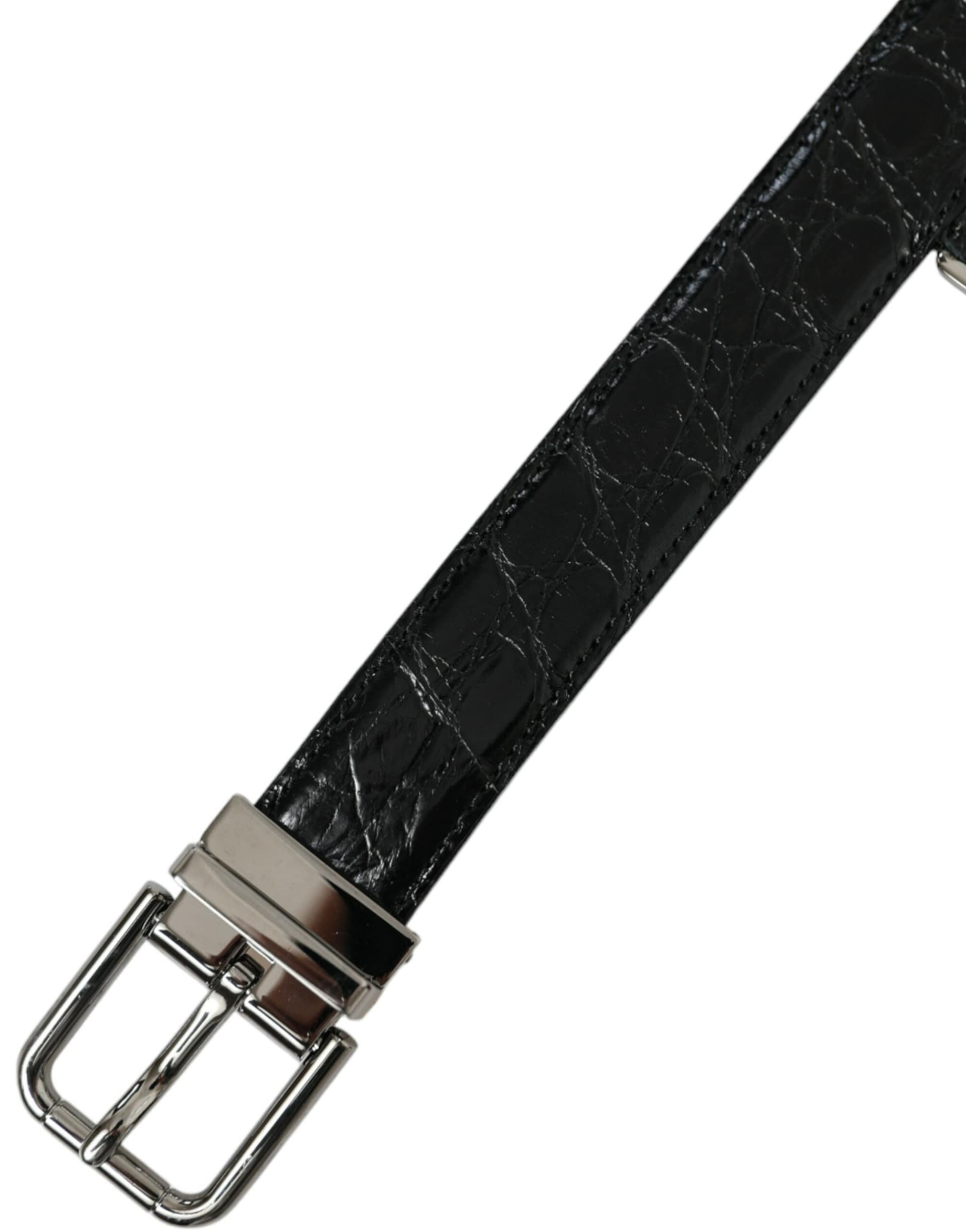 Dolce & Gabbana Black Leather Silver Metal Buckle Belt - Image 5
