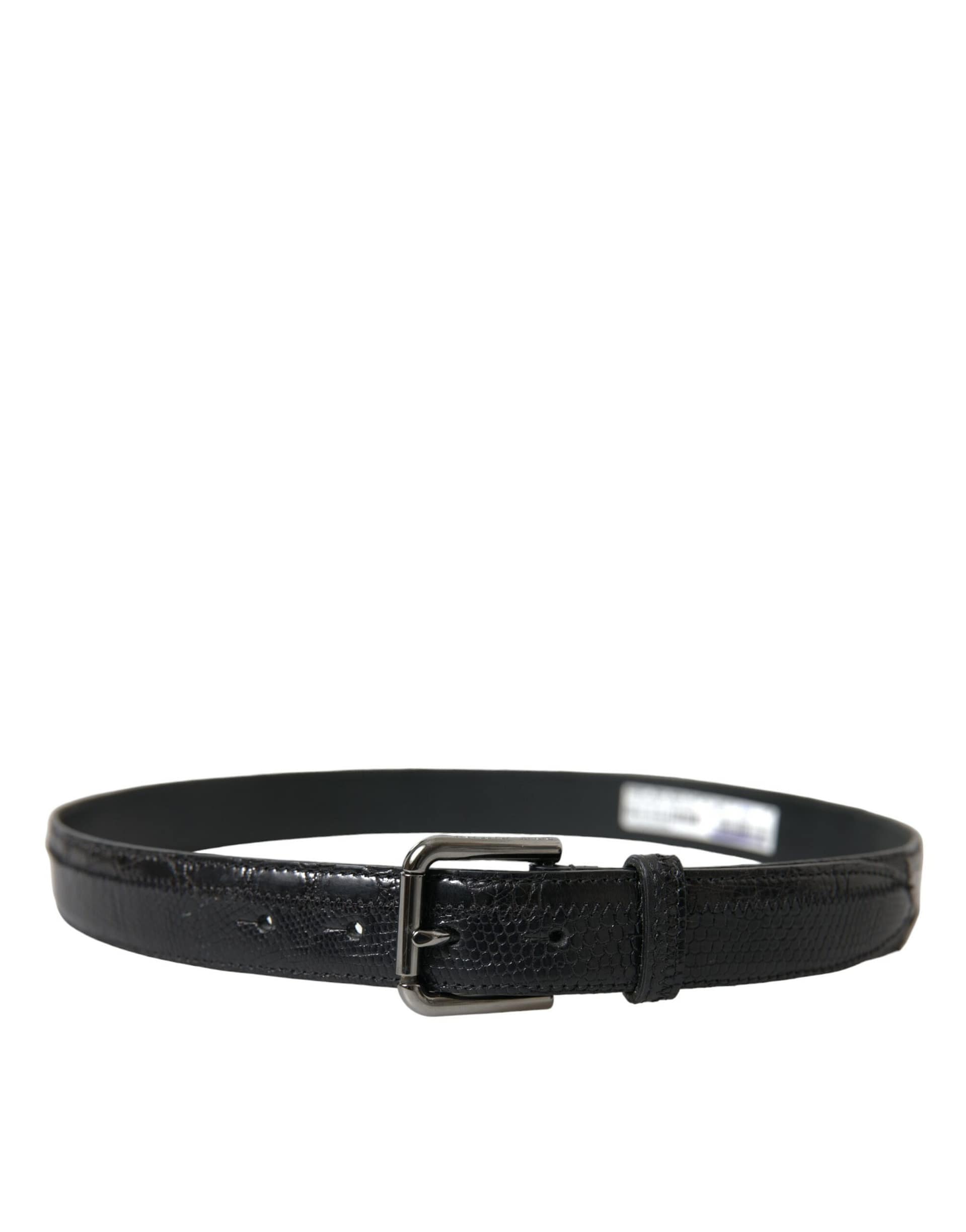 Dolce & Gabbana Black Exotic Leather Silver Metal Buckle Belt - Image 2