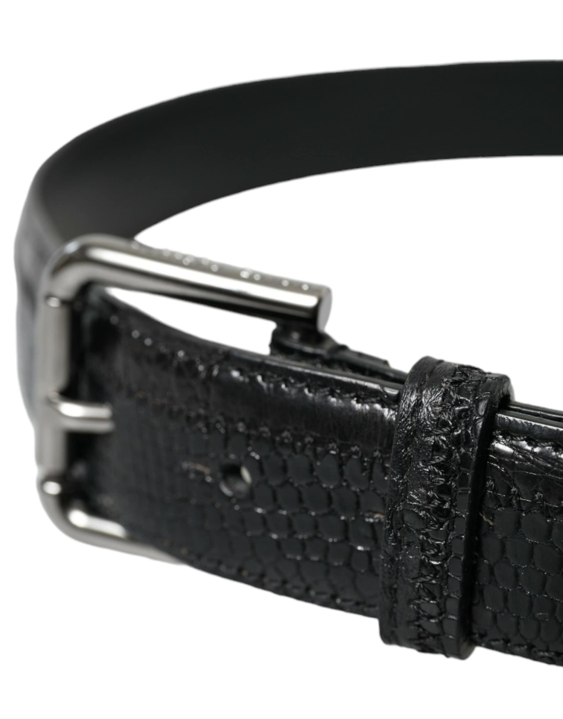 Dolce & Gabbana Black Exotic Leather Silver Metal Buckle Belt - Image 3