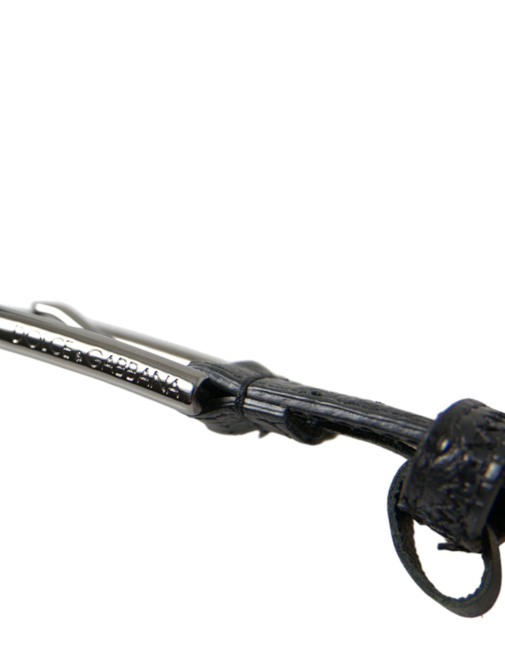 Dolce & Gabbana Black Exotic Leather Silver Metal Buckle Belt - Image 4