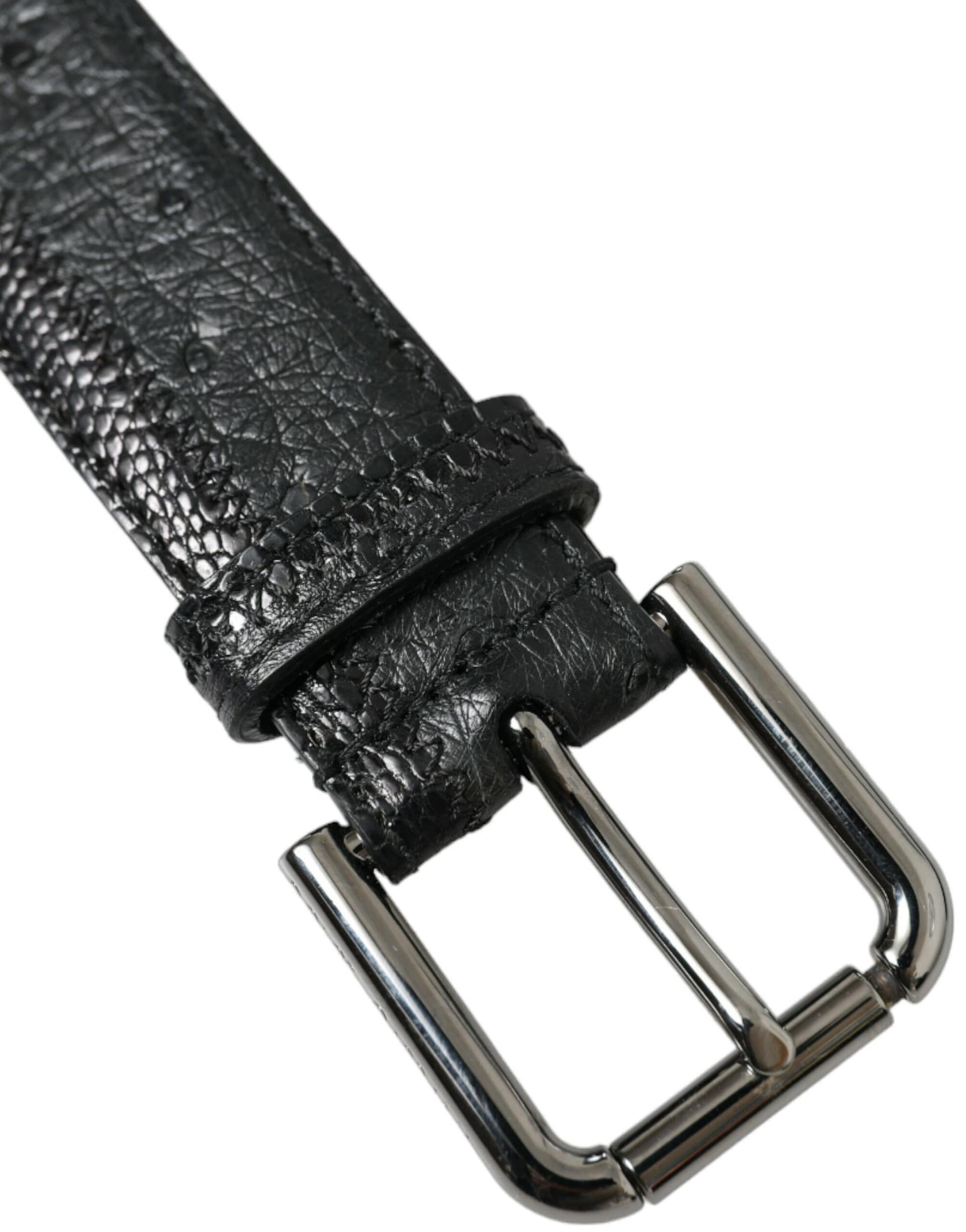 Dolce & Gabbana Black Exotic Leather Silver Metal Buckle Belt - Image 5