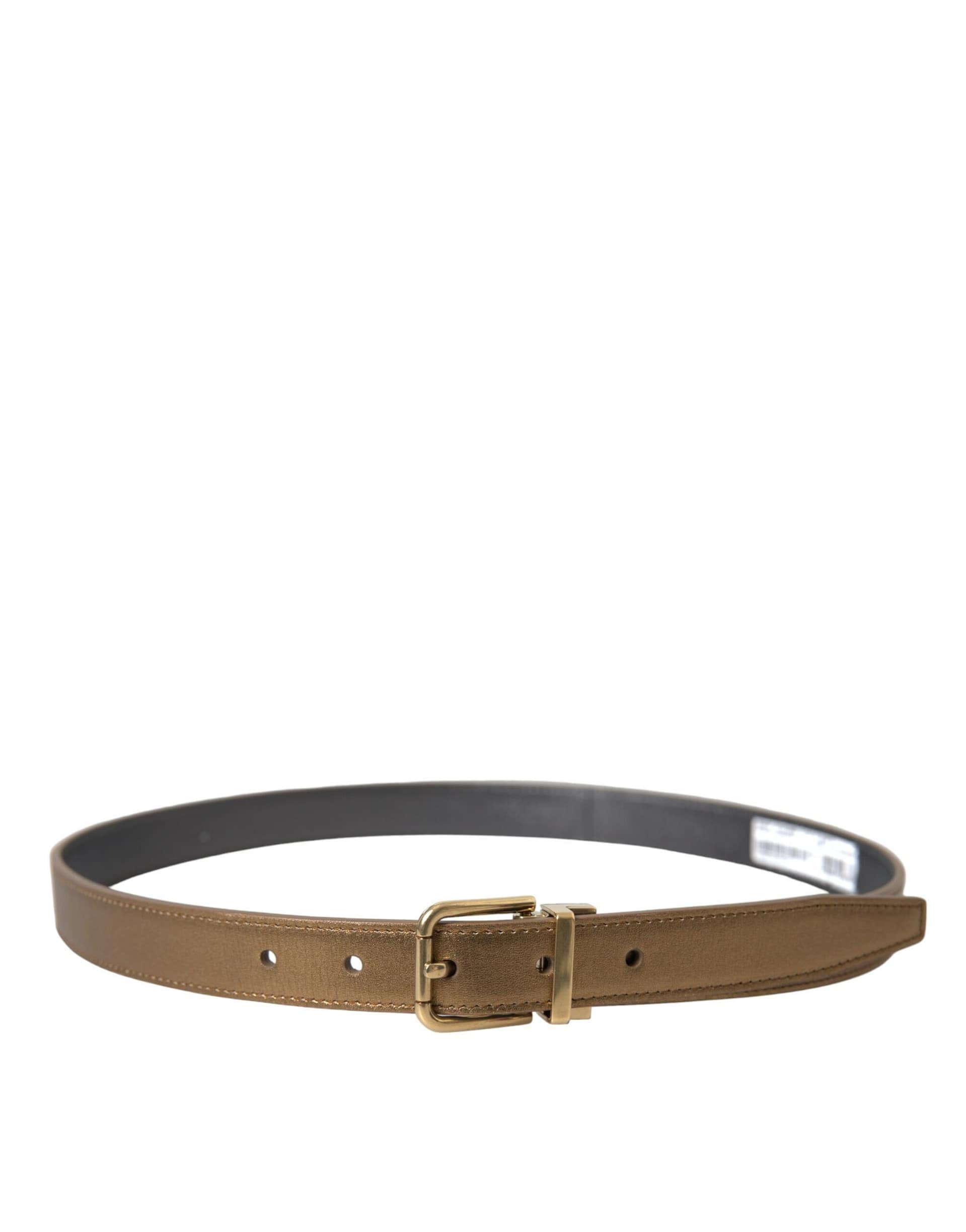 Dolce & Gabbana Metallic Gold Calf Leather Metal Buckle Belt - Image 2