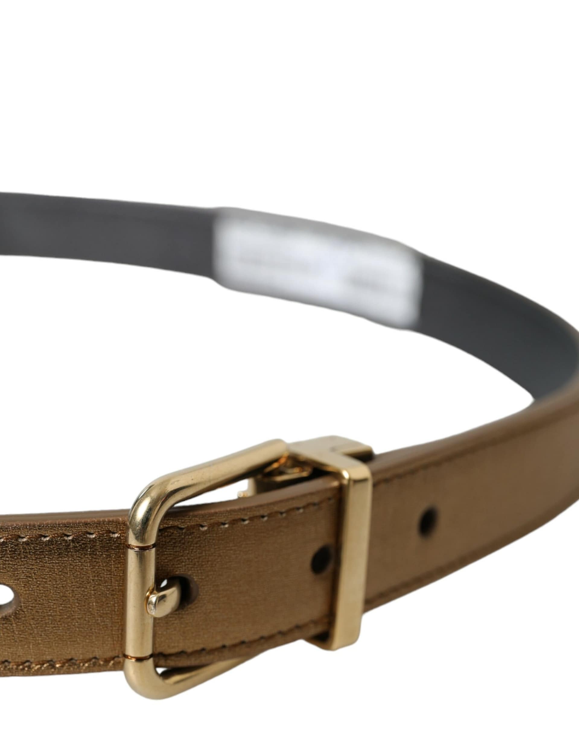Dolce & Gabbana Metallic Gold Calf Leather Metal Buckle Belt - Image 3