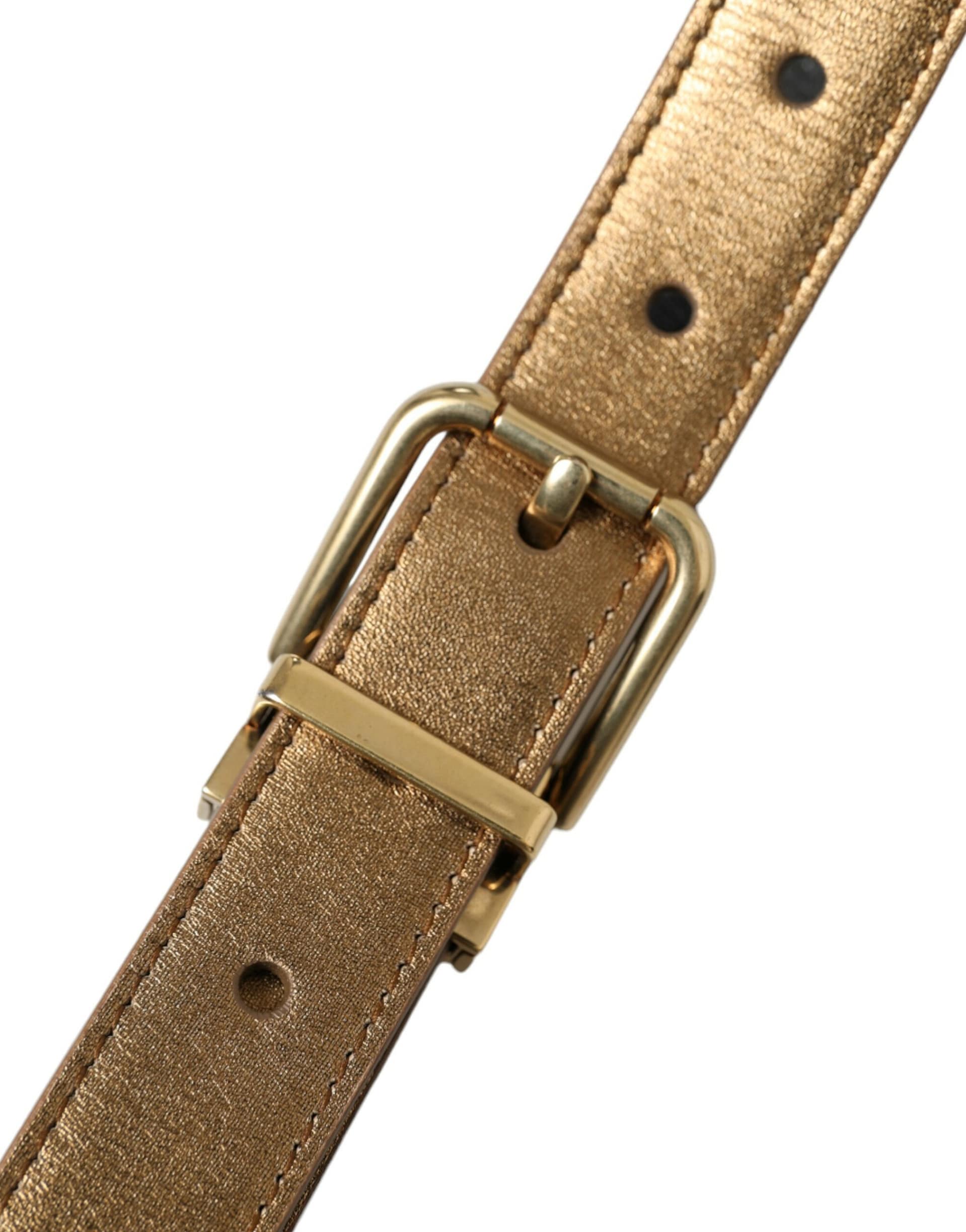 Dolce & Gabbana Metallic Gold Calf Leather Metal Buckle Belt - Image 6