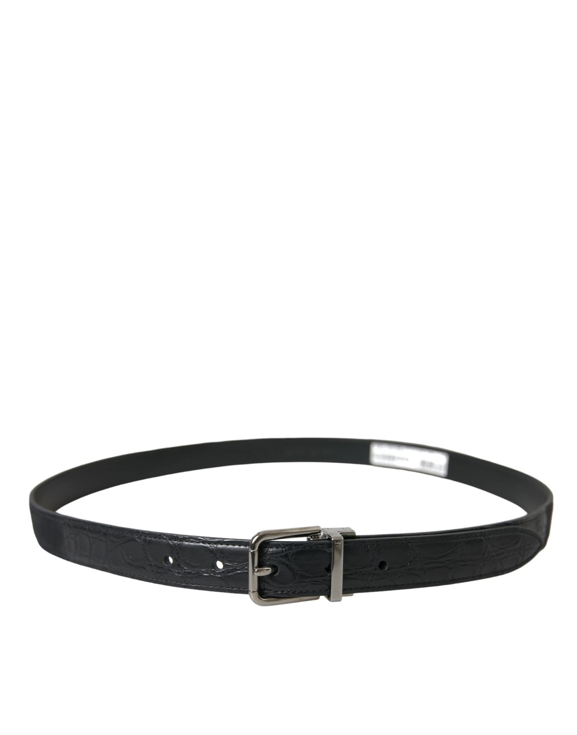 Dolce & Gabbana Black Leather Silver Metal Buckle Belt - Image 3