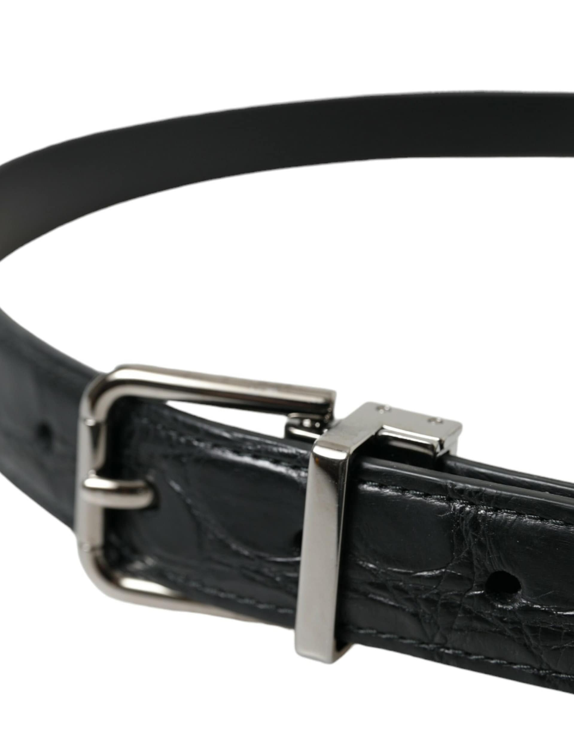 Dolce & Gabbana Black Leather Silver Metal Buckle Belt - Image 4